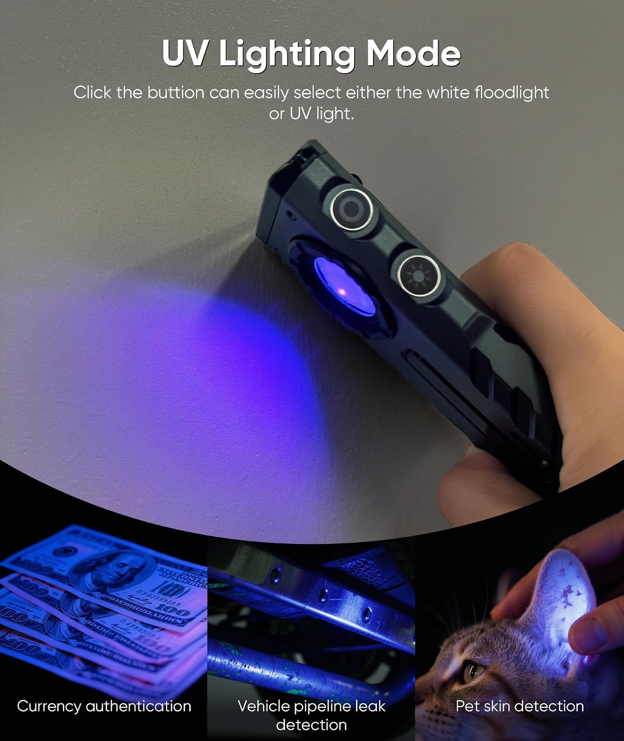 ZF8313 Rechargeable Flashlight, Magnetic EDC Flashlight Rechargeable, 2000 Lumens LED Flashlight with RGB and UV Lighting Source for Outdoor, Car Repairing,Fathers Day Dad Gifts