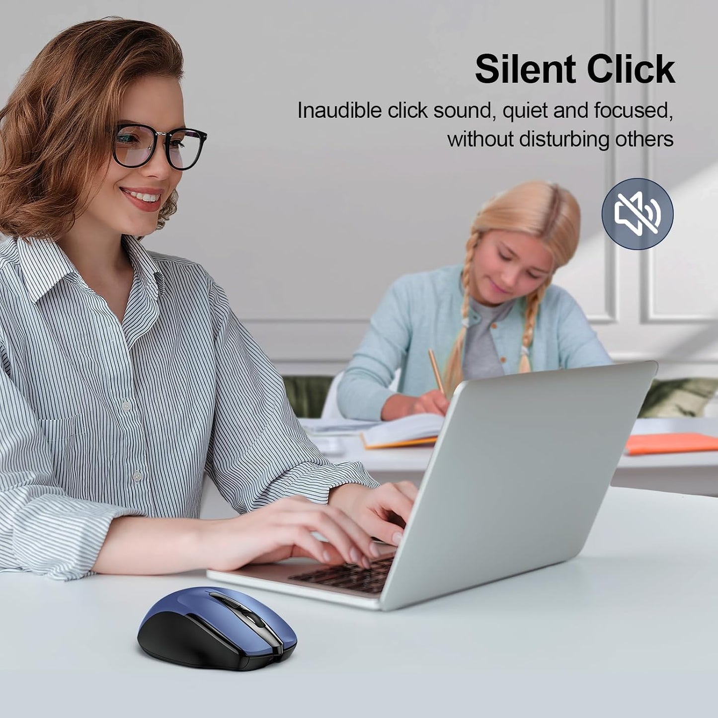 TECKNET Wireless Mouse, BT 5.0/2.4G, Rechargeable 6-DPI Silent, Blue | Bluetooth 5.0/3.0 & USB A, 2-Device Easy Switch, Wide OS Compatible, 6 Buttons, 6-DPI up to 4800, Ergonomic for S to M Hands