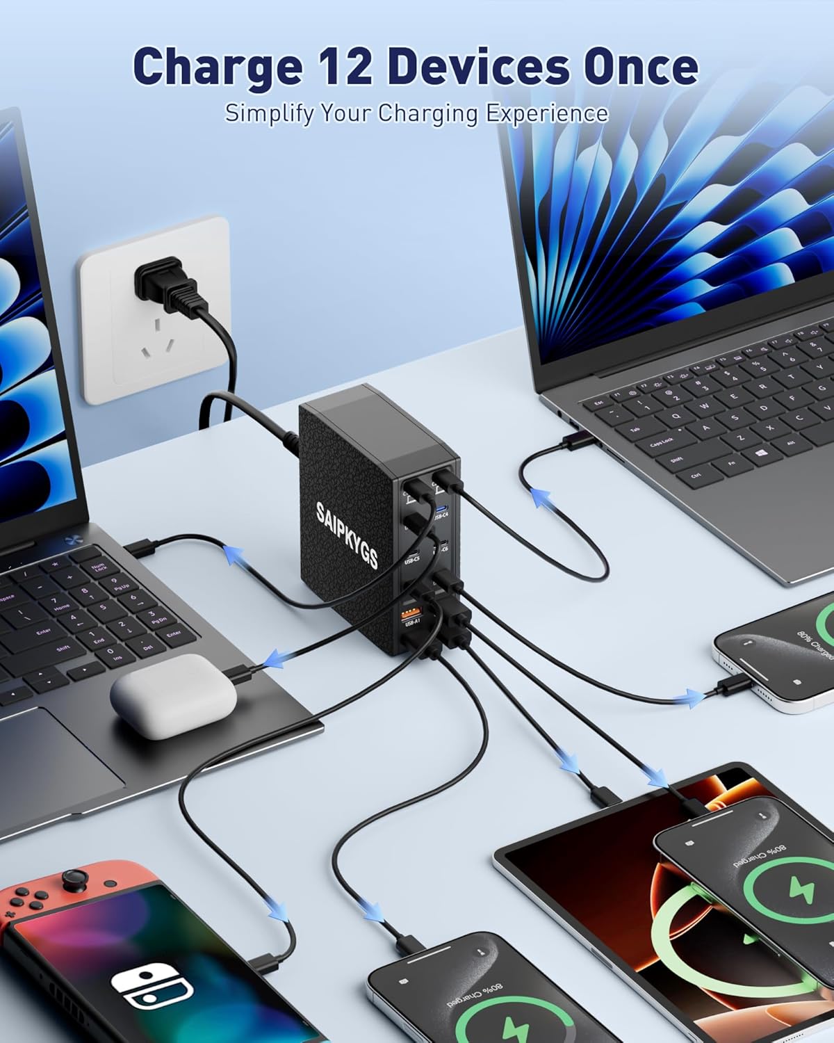 USB Charging Station (1000W),12-Port USB C Charger Block with Dual 100W PD USB-C Fast Charging Station Hub for MacBook Pro/Air/All iPad Phone 17/16 15/14/13/Pro Max/Samsung Galaxy Note (Black)