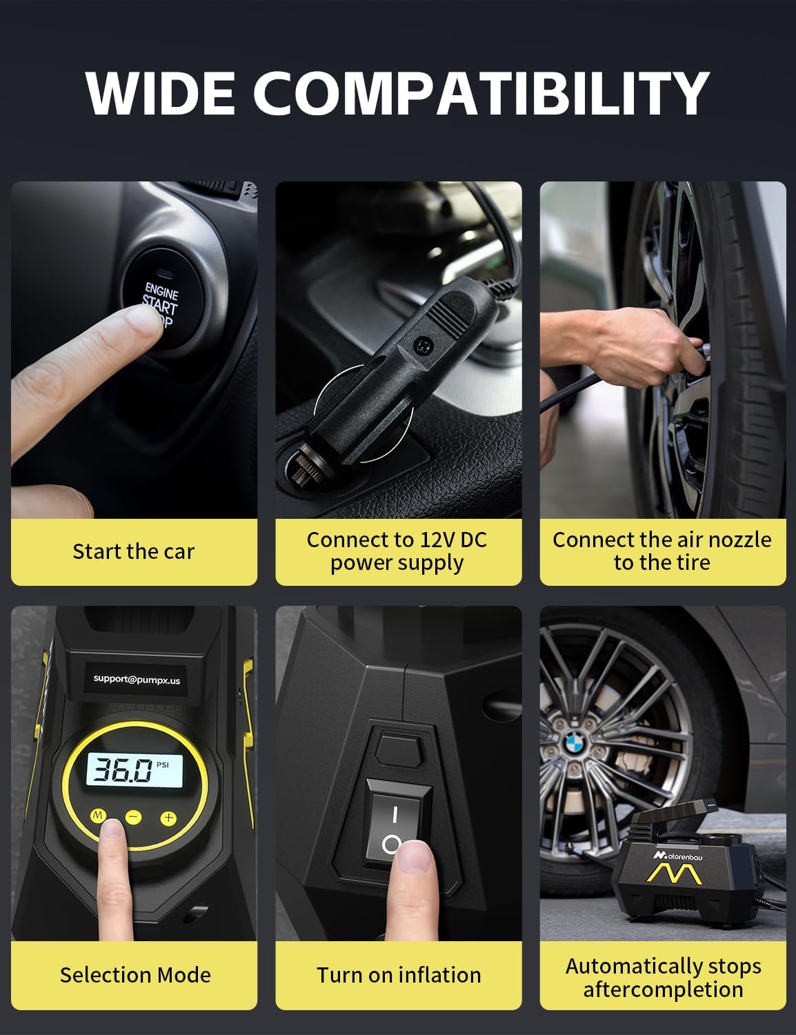 Tire Inflator Portable Air Compressor, Air Pump for Car Tires, 9.84Ft Cord-12V DC-Powered Auto Pump with Digital Pressure Gauge, LED Light-Car Accessories for Car, Motorcycles, Bicycle, Ball, Balloons