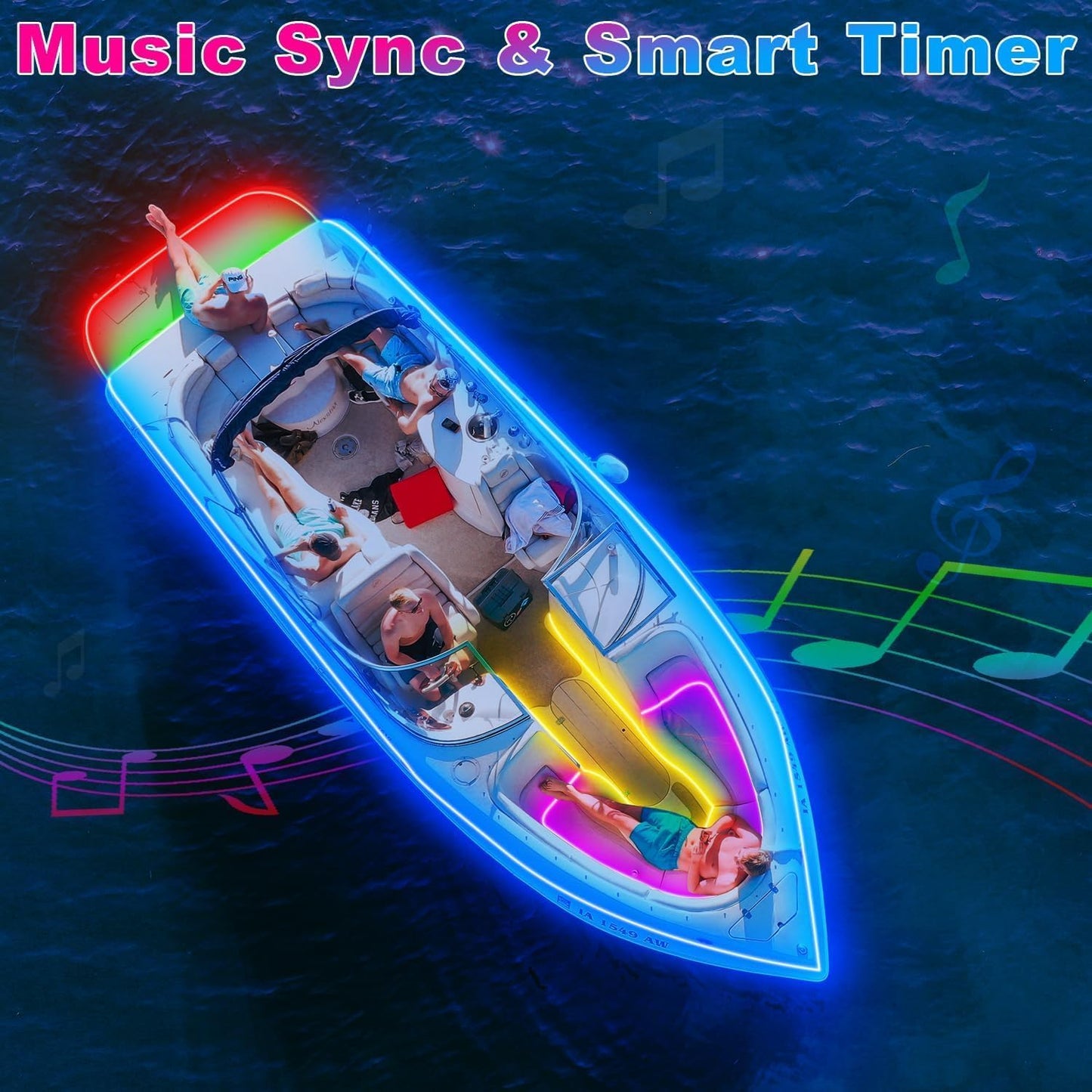 50FT Boat Lights LED Waterproof, 12V Marine Light Strip for Boat, RGB Marine LED Strip 12V with App &amp; Remote for Pontoon Interior and Exterior, Night Fishing Lighting for Jon, Yacht, Kayak, Deck