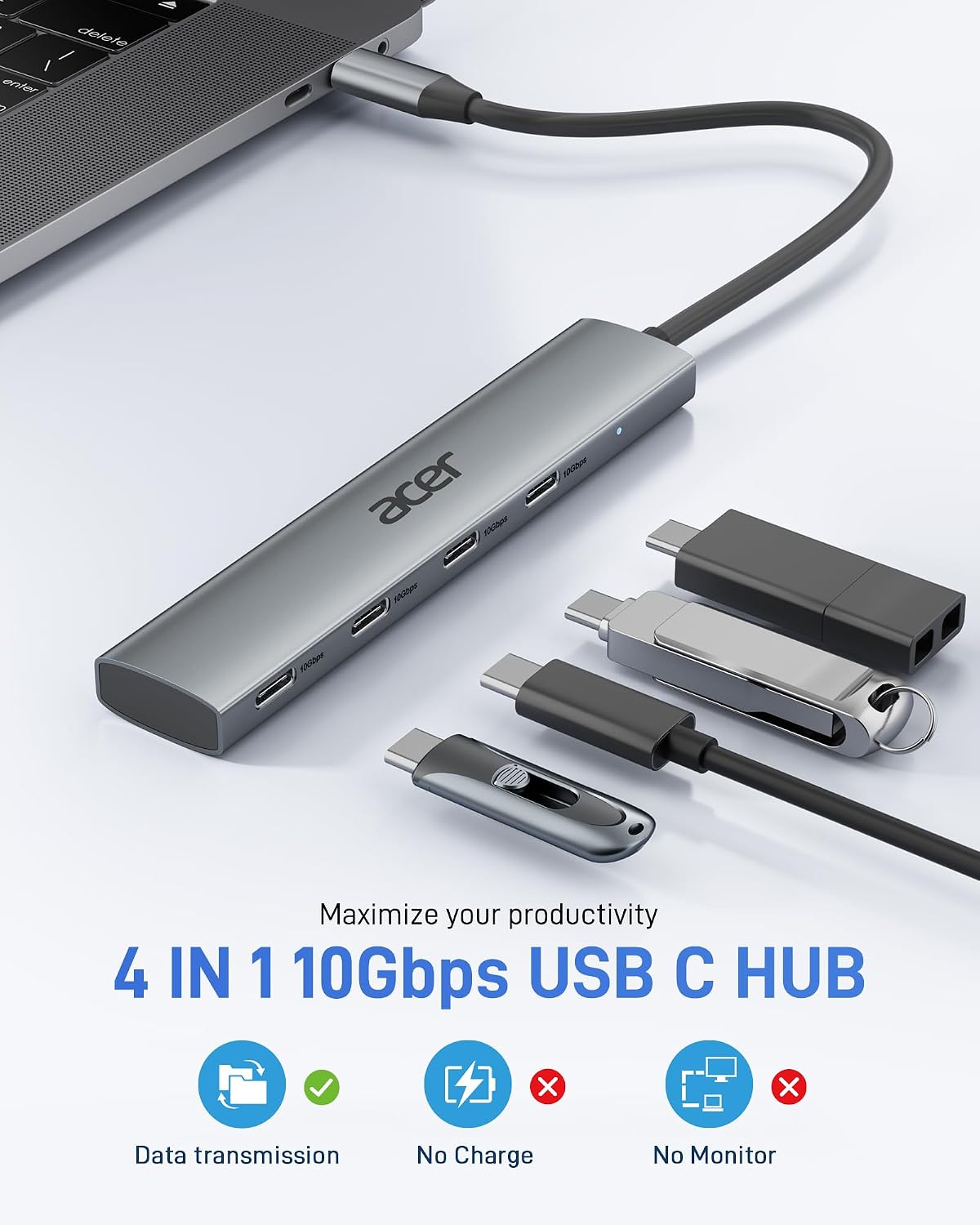 Acer USB C Hub, 10Gbps Type C Splitter with 4 USBC 3.2 Port for Laptop
