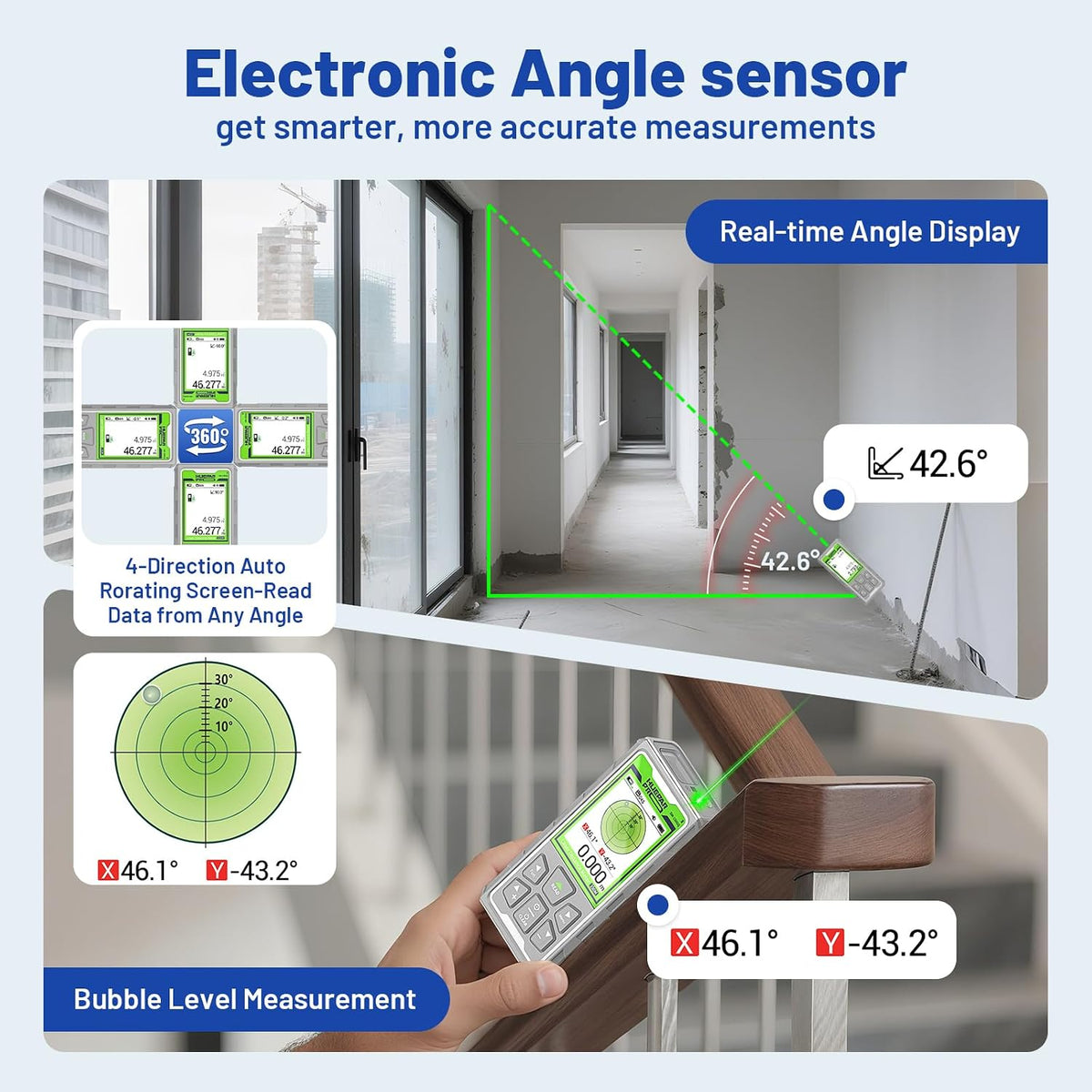 Huepar Pro Laser Measuring Tool, 495Ft Outdoor Laser Measure with Camera&Bluetooth Connected, Green Laser Distance Meter with P2P Technology, Free APP, IP68, Micro USB Cable, Hand Strap&Pouch-SW-150GQ