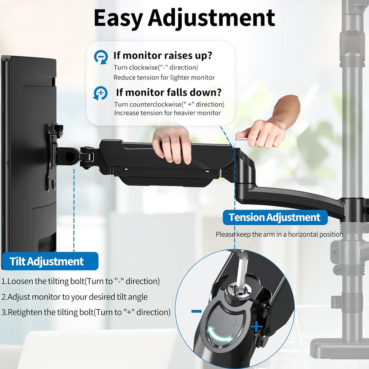 Triple Monitor Mount Fits Max 32" Computer Screen Triple Stand | Holds up to 17.6lbs Each Arm, 3 Monitor Desk Mount, Triple Arm with Tilt Swivel Rotation, VESA Mount 75/100mm