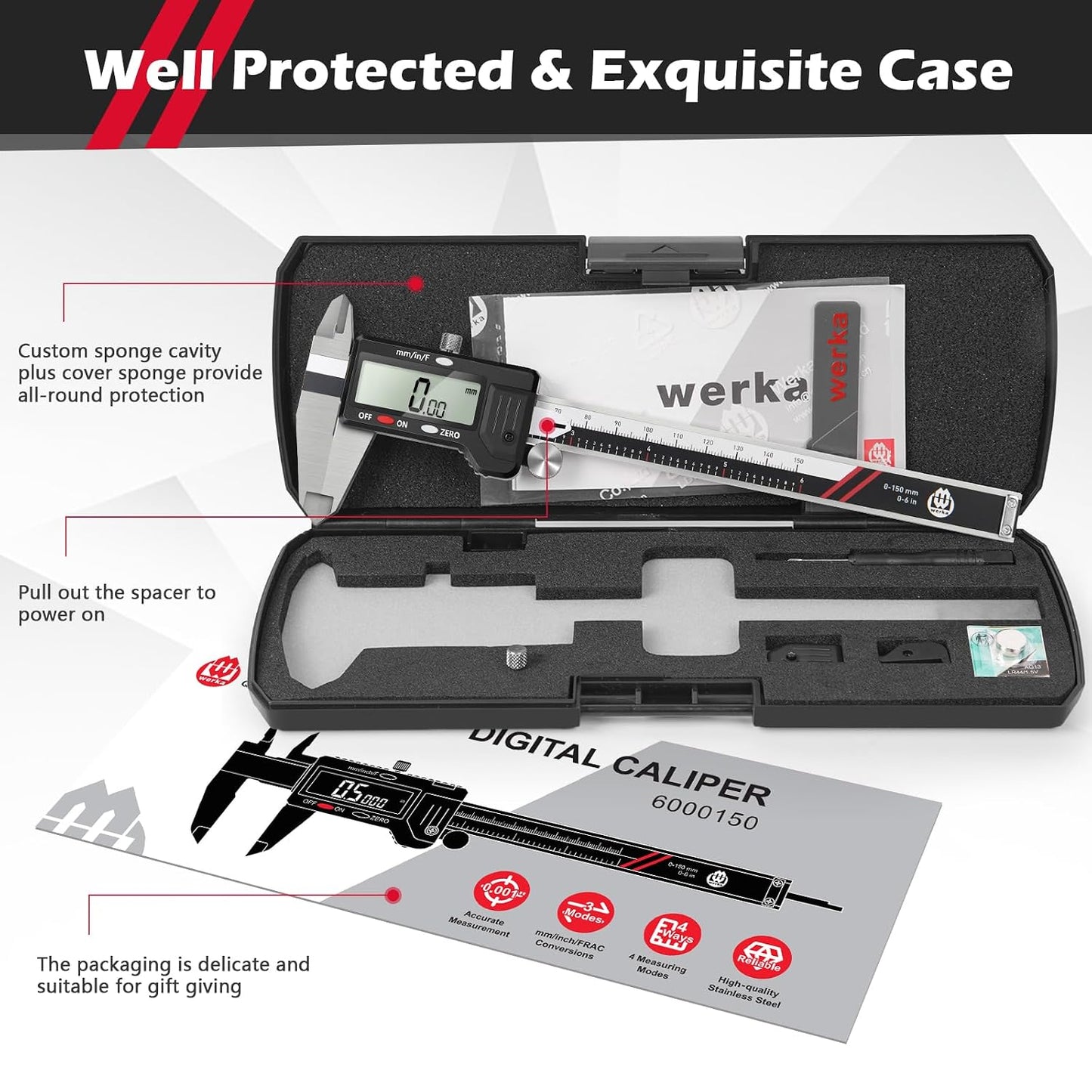 Digital Caliper 0-6 Inch, Stainless Steel Measuring Tool