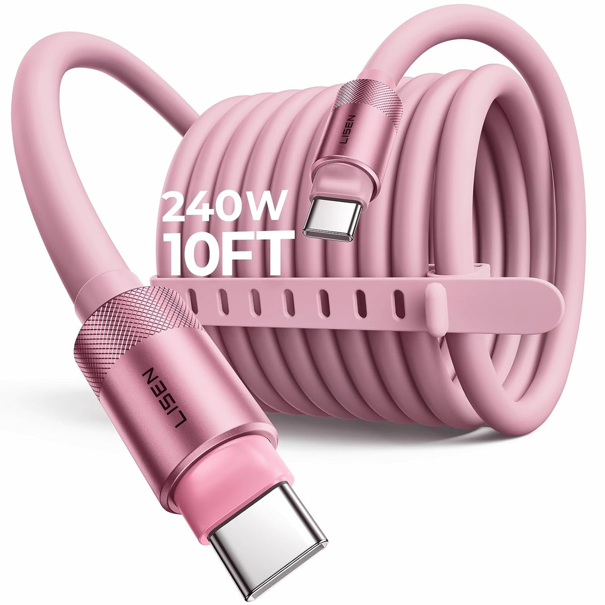 LISEN 10FT USB C Cable Fast Charging, Chubby 240W Cable USB C to USB C Fast Charging Soft Silicone USBC to USBC Parallel Cable for iPhone 17 Pro Max 16 15 Samsung S25 Ultra MacBook Pro Air iPad Pink
