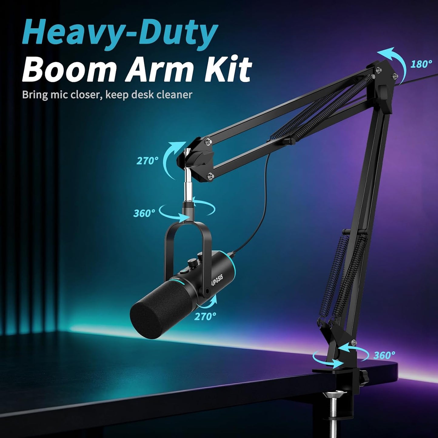 PUPGSIS XLR/USB Podcast Microphone, Gaming Mic with Mute Button, Reverb Effects, Noise Cancellation, Boom Arm Stand, Headphones Jack, Dynamic Microphone for Streaming/Recording/Gaming/Vocal-Black