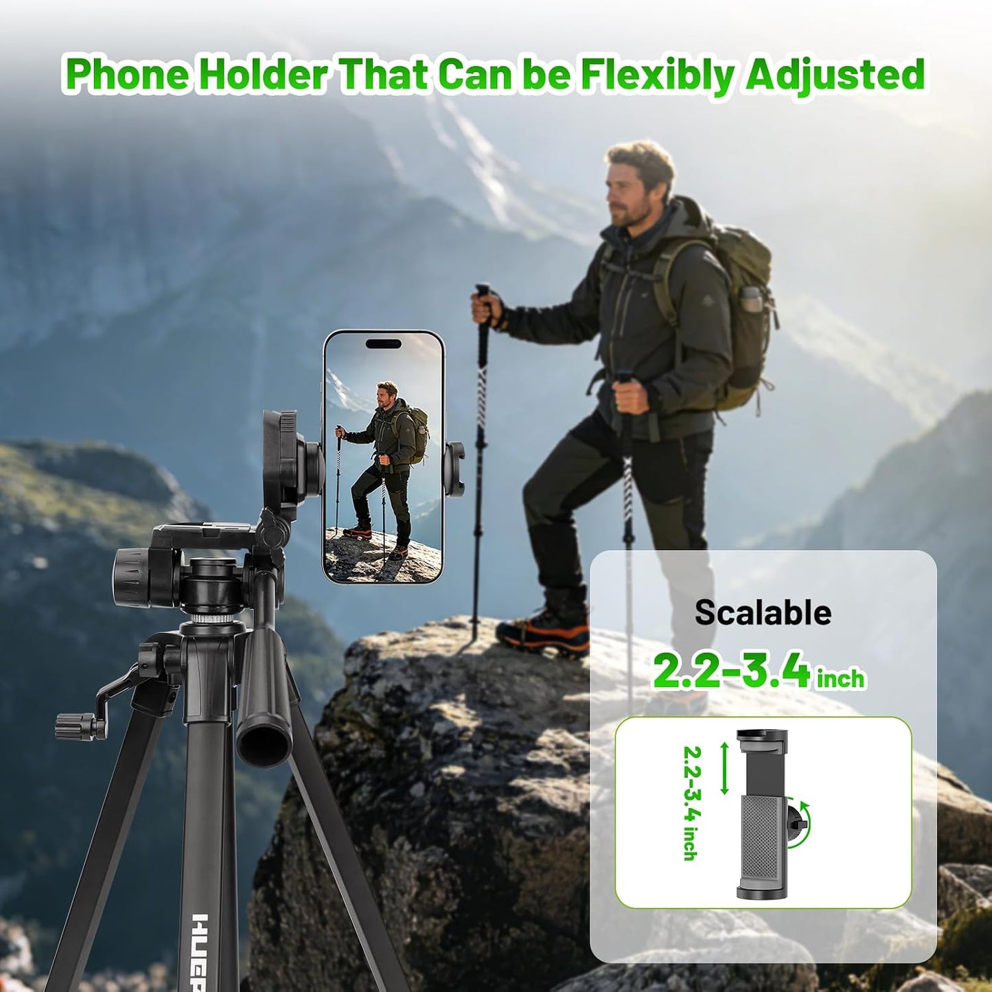 Laser Level Tripod, Huepar 47” Tripod for Cross Line Laser Distance Measures, Phone and Camera, Aluminum Professional Tripod Stand with 1/4" Thread Mount, Carry Bag and Phone Holder, ET11