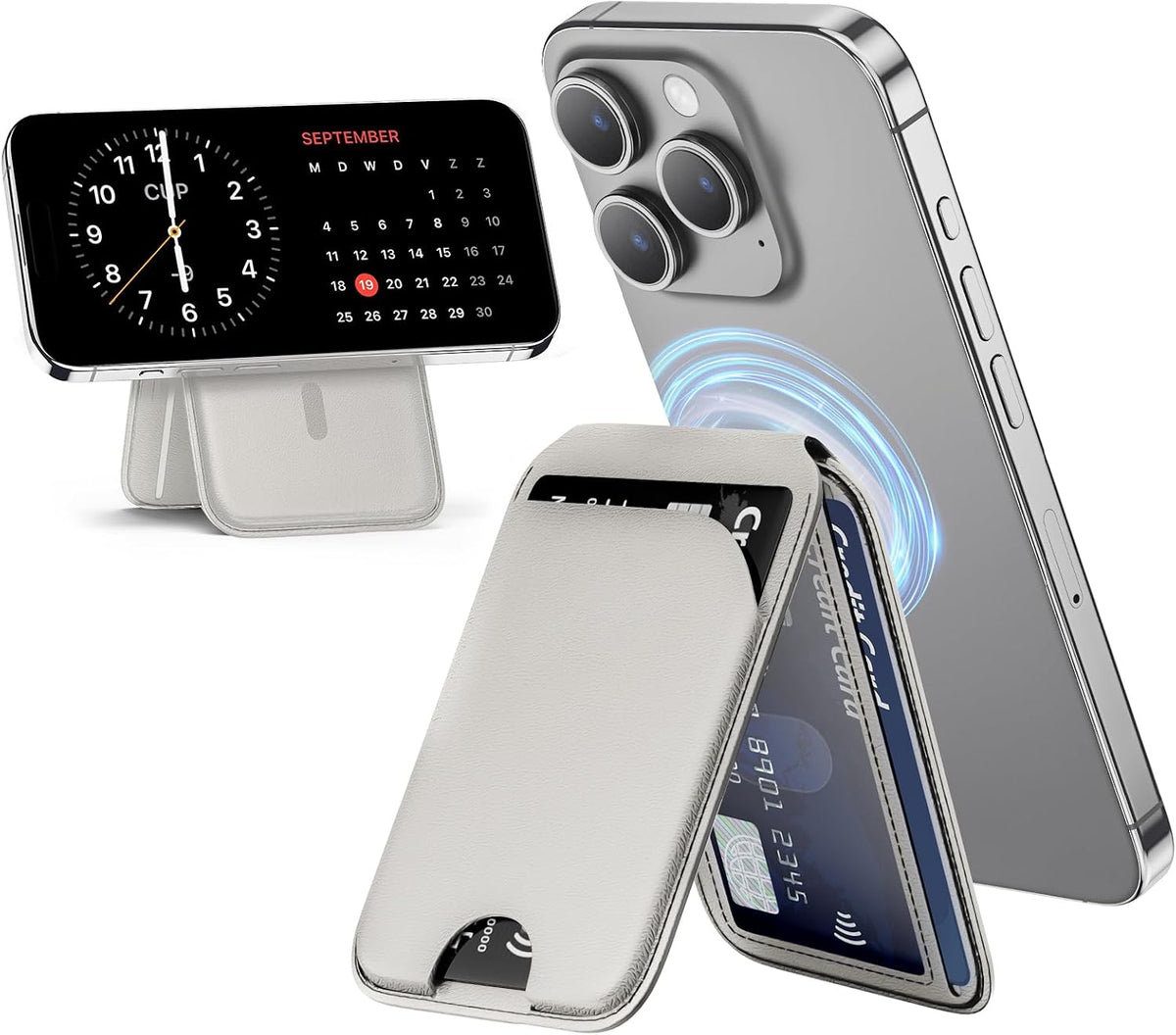 QYQBOON Mag-Safe Wallet Magnetic Wallet for iPhone Lightweight Magnetic Phone Wallet Stand Adjustable Leather Magnetic Card Holder for iPhone 16/15/14/13/12 Series, Size Not for iPhone Mini (Grey)