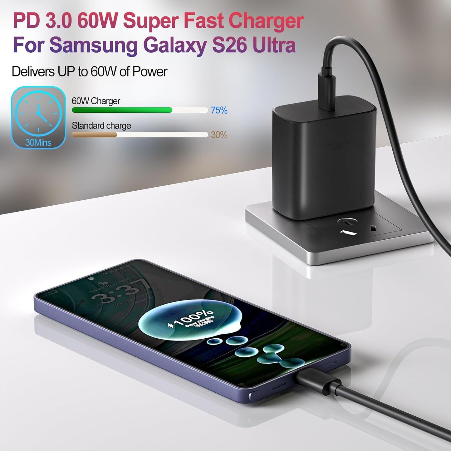 60W Super Fast Charger Samsung Charger Android Phone Chargers,2Pack USB C Charger Fast Charging Block & 10FT USB C Cable Cord for Samsung Galaxy S26 Ultra/S26/S26+/S25 Ultra/S25/S24/S23/S22 Ultra/S20