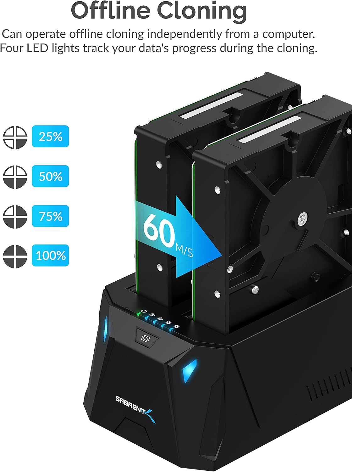 SABRENT Dual-Bay USB-C Hard Drive Docking Station & Cloner (EC-CH2B)