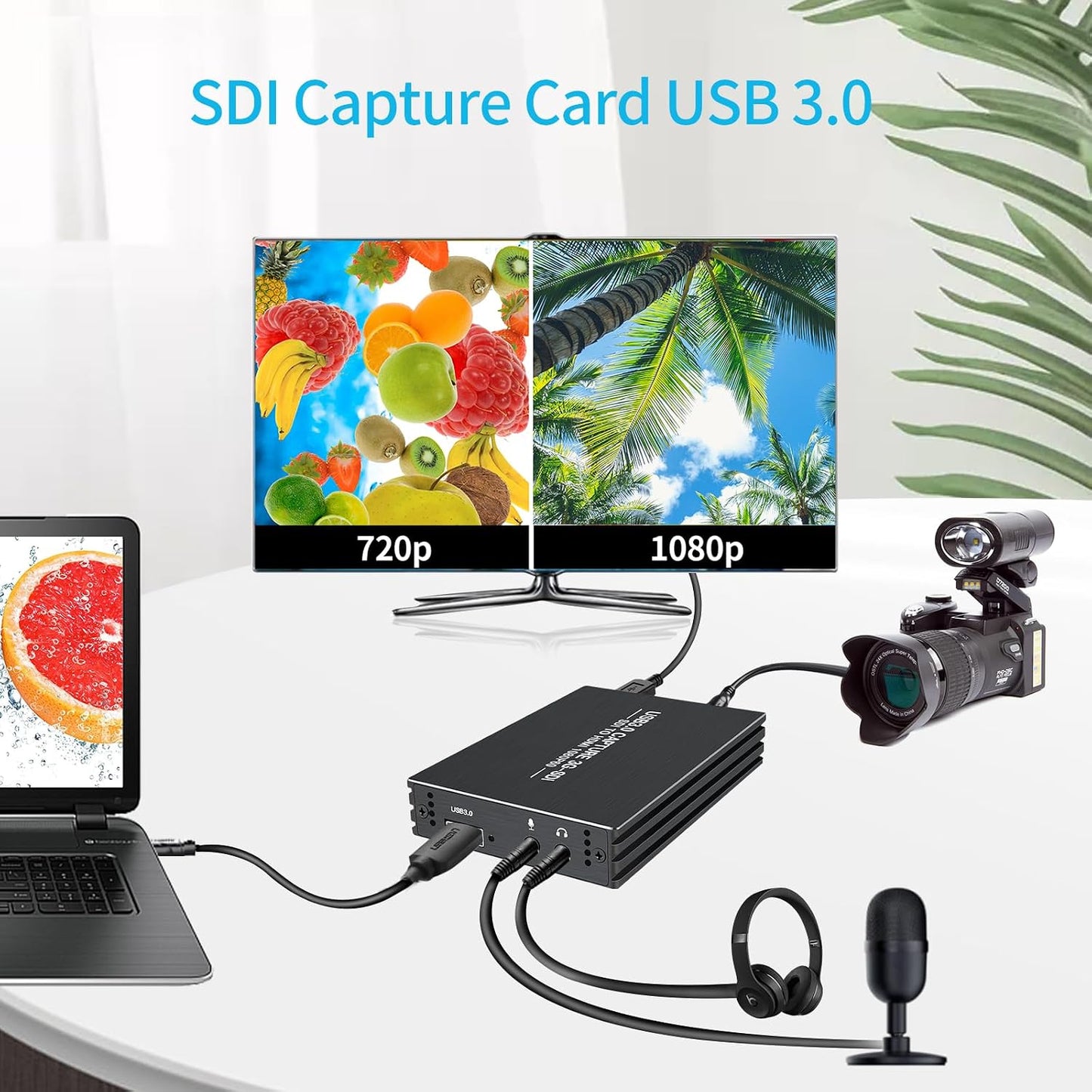 ACHAVE SDI Capture Card USB 3.0, 1080P 60FPS Video Audio Capture Device with HDMI Loopout, Game Streaming Recording Card for Windows Linux OS X, Plug and Play