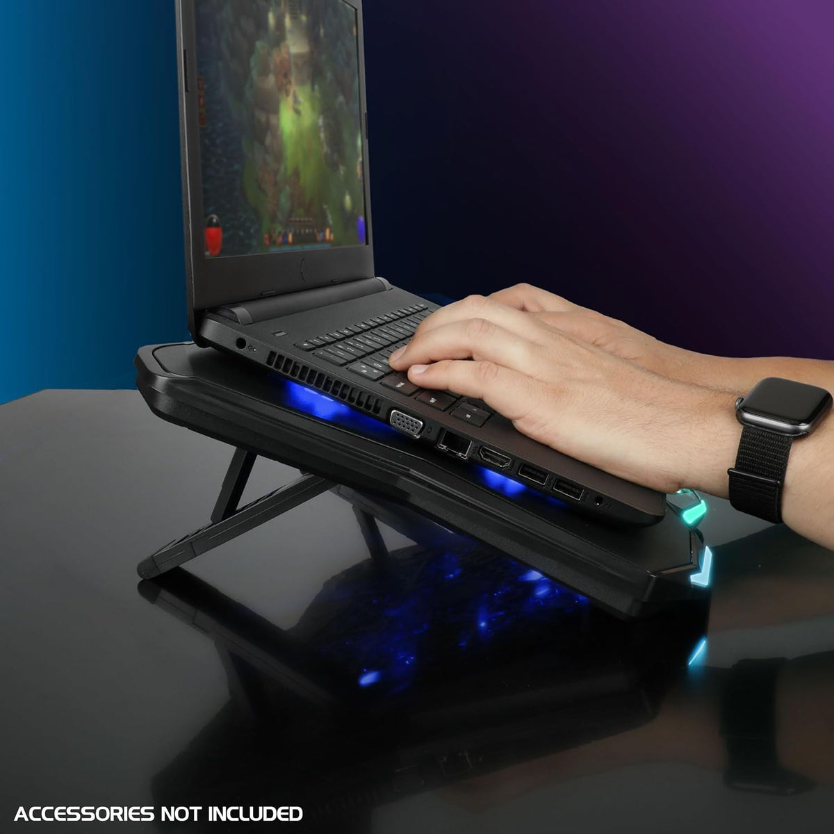 ENHANCE Infiltrate 3 Laptop Cooling Pad with RGB LED Lights - Gaming Cooler Stand with 8 Quiet Fans, 7-Angle Adjustable, Dual USB Hub, Metal Cooling Plate for 13-17.3" Gaming Notebooks