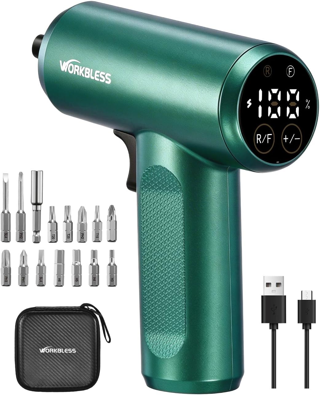 Cordless Screwdriver Set 3.7V with LCD Touchscreen Display | Electric Screwdriver with 8 Torque Settings, Includes 15Pcs Bits with Carry Bag, USB Cable, Tool Kit for Home DIY Projects