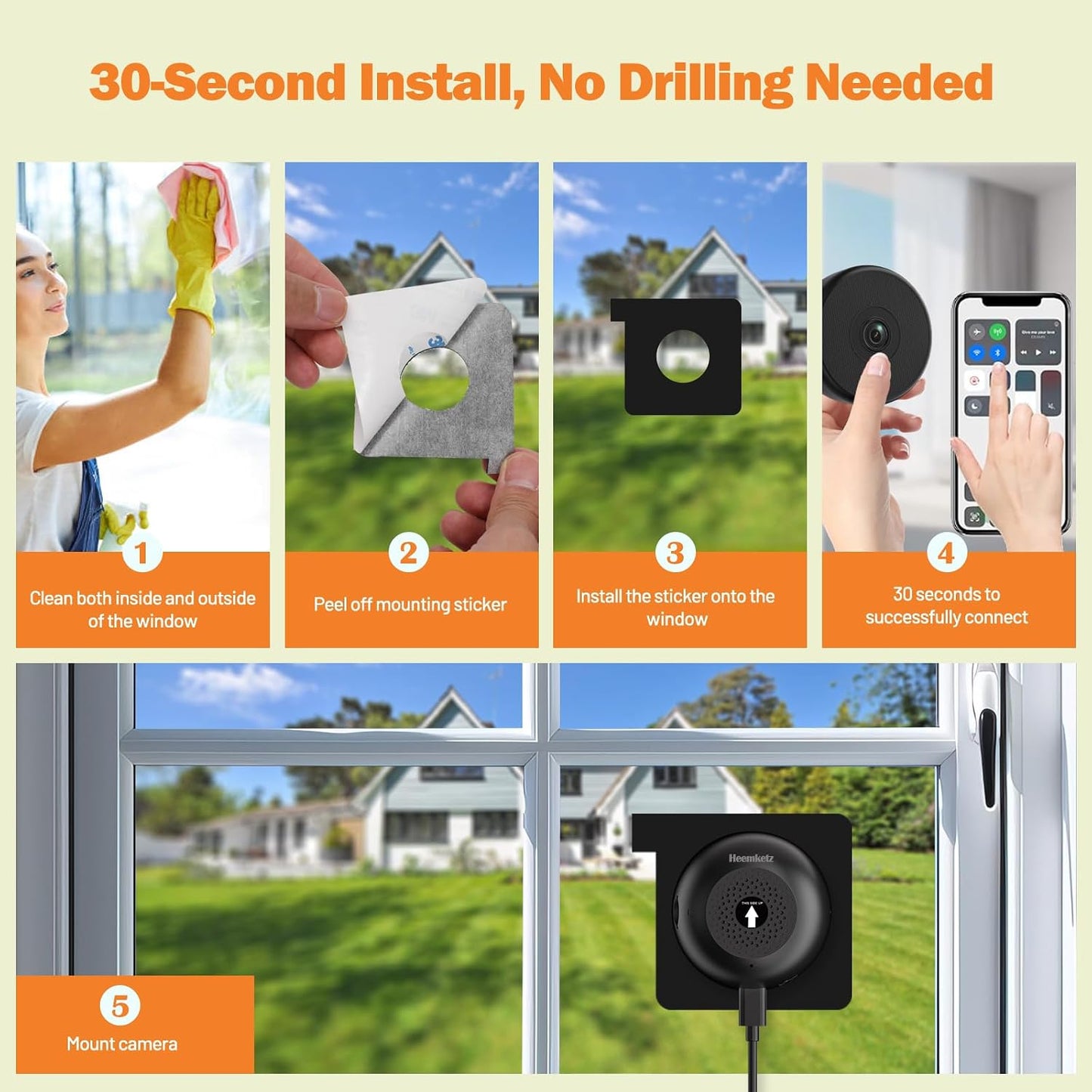 No-Drill Window Camera, 5GHz &amp; 2.4GHz WiFi 2K Outdoor Monitoring Thru Glass, Anti-Glare Full Color Night Vision, Window Mounted Security Camera for Home Security, Alexa,for Apartment