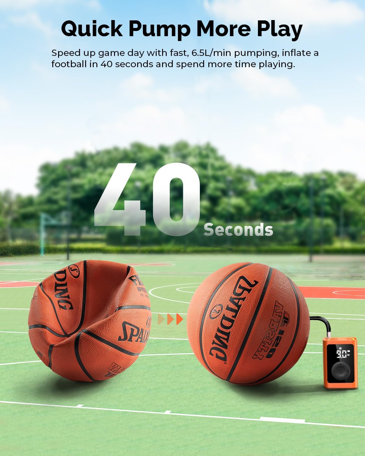 ETENWOLF P300 Plus Ball Pump, Electric Basketball Pump Inflation Deflation | with 3200 mAh Rechargeable Battery and 2 Needles, Air Pump for All Sports Balls