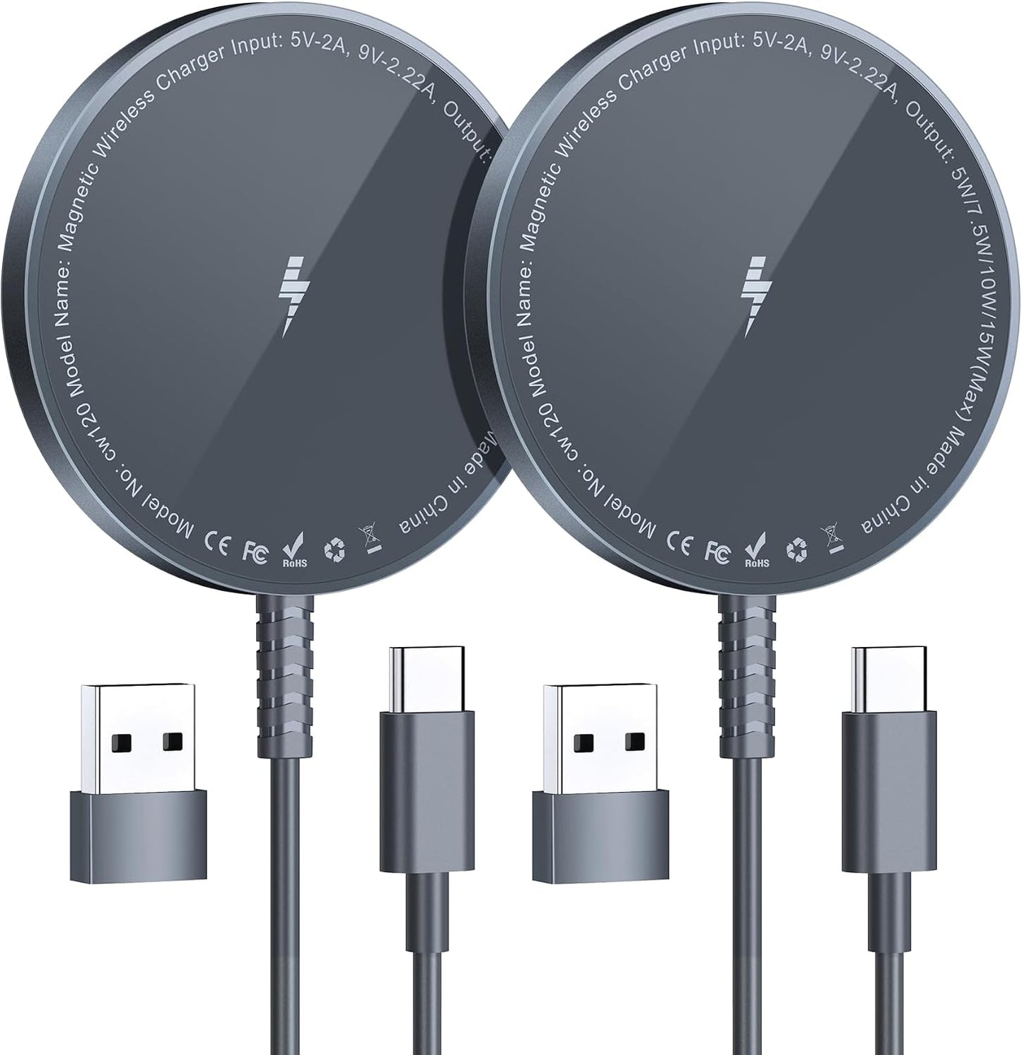 Magnetic Wireless Charger for iPhone: Compatible with Magsafe Charger iPhone 17 16 15 14 13 12 Series & Airpods 4 3 2 Pro-Fast 15W Max Charging Pad Strong Magnet, Dual USB-C/A Ports-Home Office Travel