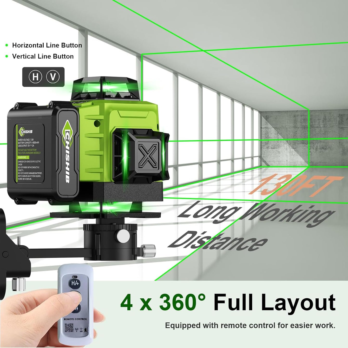 WEIDDW Laser Level 360° Green Cross Line Self Leveling Laser Measuring Tool