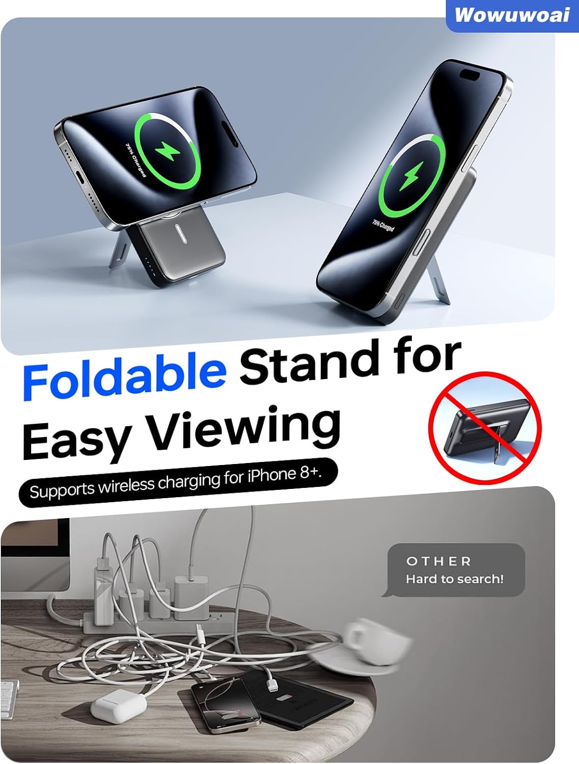 for Magsafe Portable Charger, 10000mAh Wireless USB-C Power Bank with Stand | USB C Charging (In&Out), 20W Fast Charge MagSafe-Compatible Battery Pack for iPhone 17/16/15/14 & Android, Indicator Light