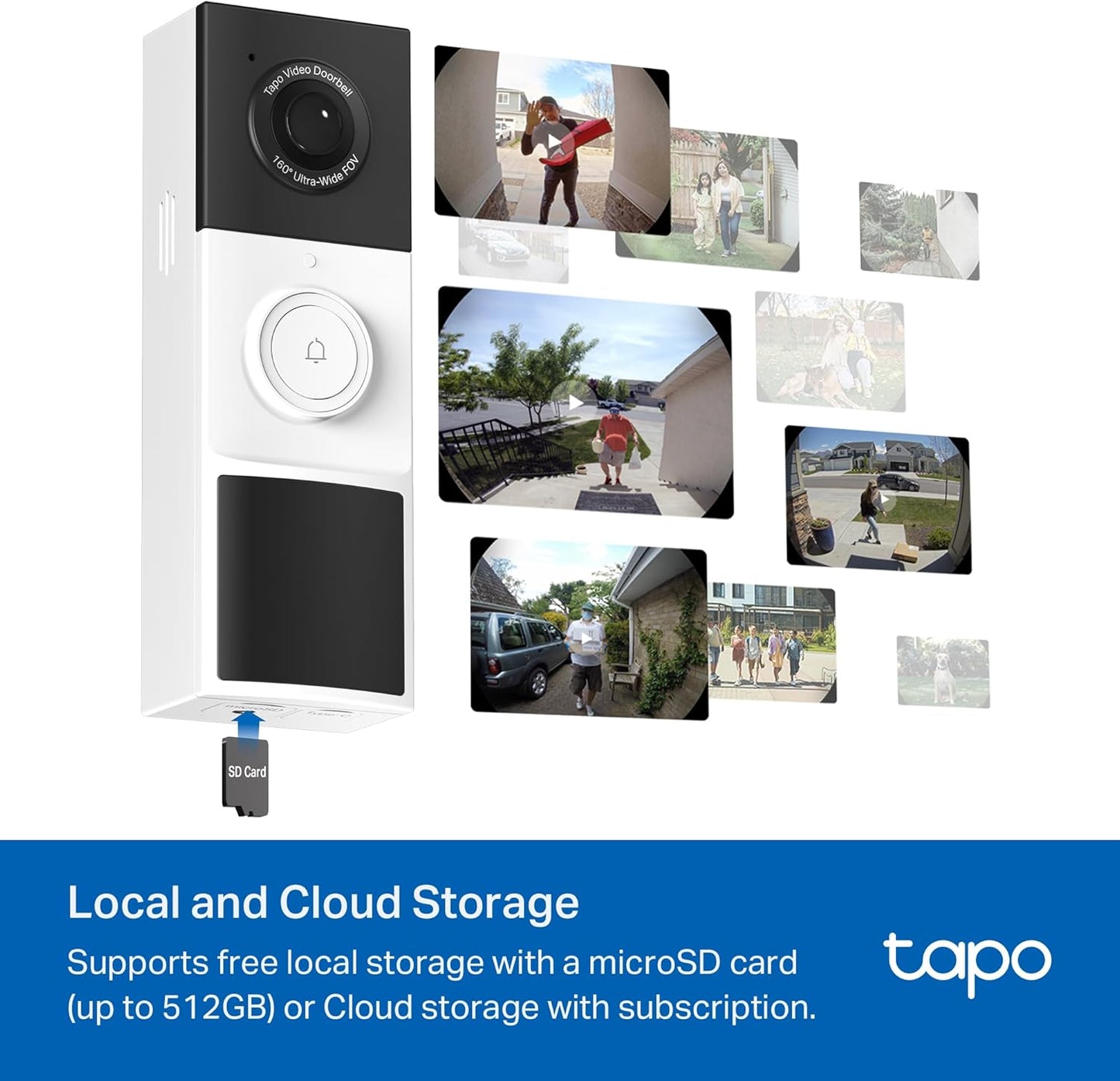Tapo 2K Wireless Smart Video Doorbell with Chime - 160° Ultra-Wide View,Person Detection, Ring Call, 2-Way Audio, Subscription-Free Local Storage/Optional Cloud, Motion Only Alert, D210