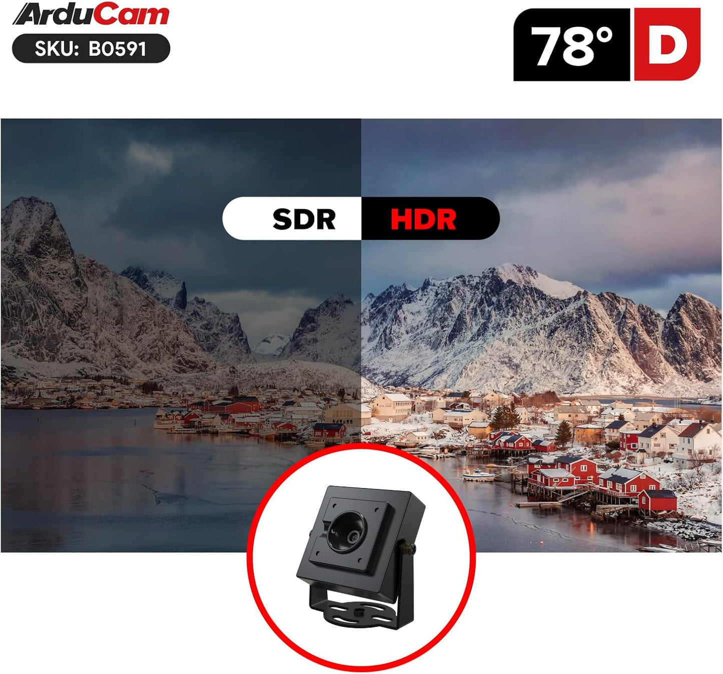 Arducam 30fps@1080P HDR USB Camera Module, 78°(D) Autofocus UVC Camera, Mini Webcam for Windows, Linux, Mac OS, Android