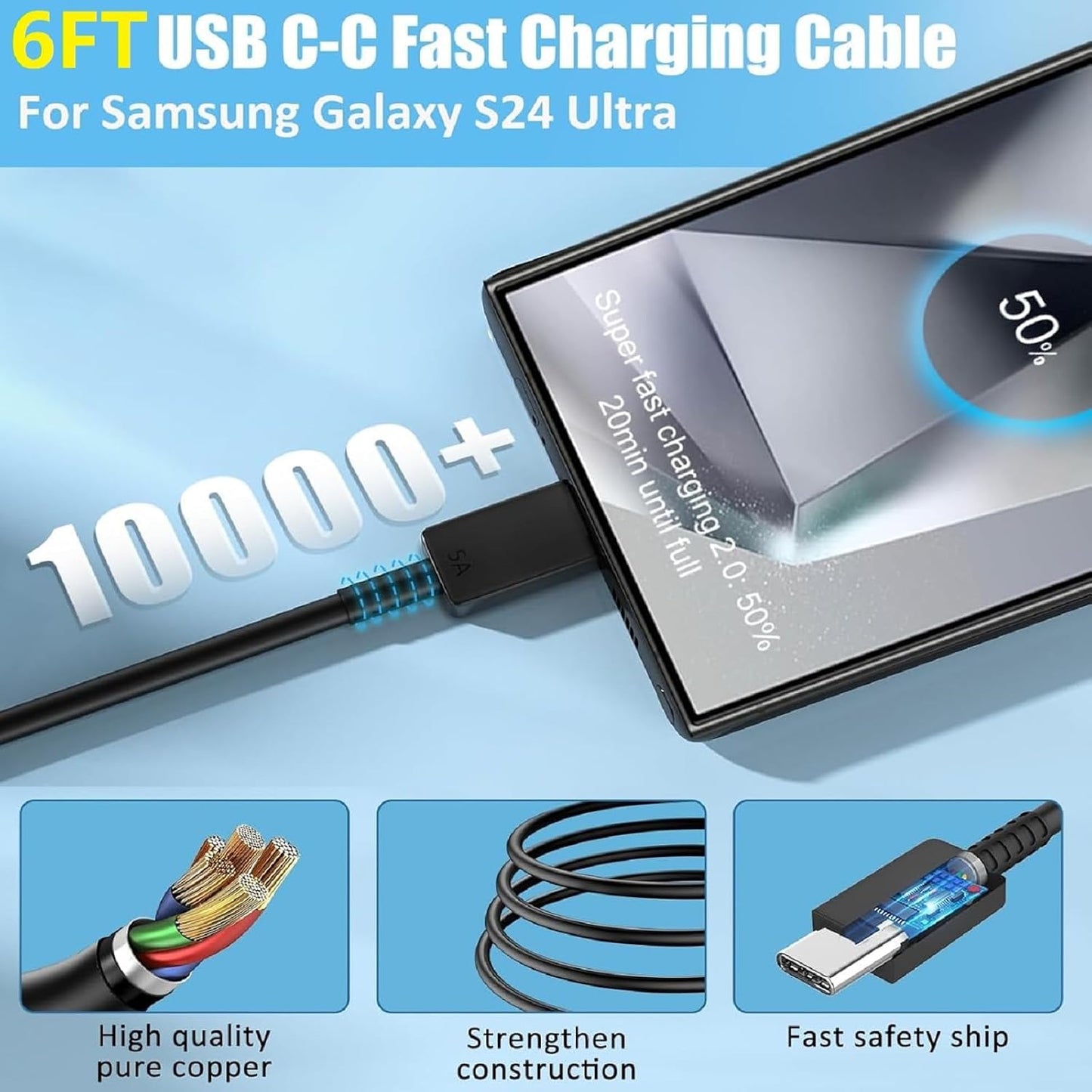S24 S25 S23 A16 Samsung Charger Super Fast Charging 45W USB C Super Fast Charger with 6FT Type C Charger Cable Cord for Samsung Galaxy S25/S24/S23/S22/Ultra/Plus/FE,Galaxy Tab S9,Z Fold/Z Flip,A55,A15