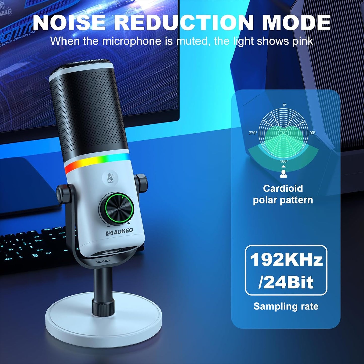 Microphone for PC, AK-10 USB/XLR Dynamic Desktop Microphone for Gaming,Podcast,Streaming with RGB Light,Volume Control,Mute Button,Noise Reduction