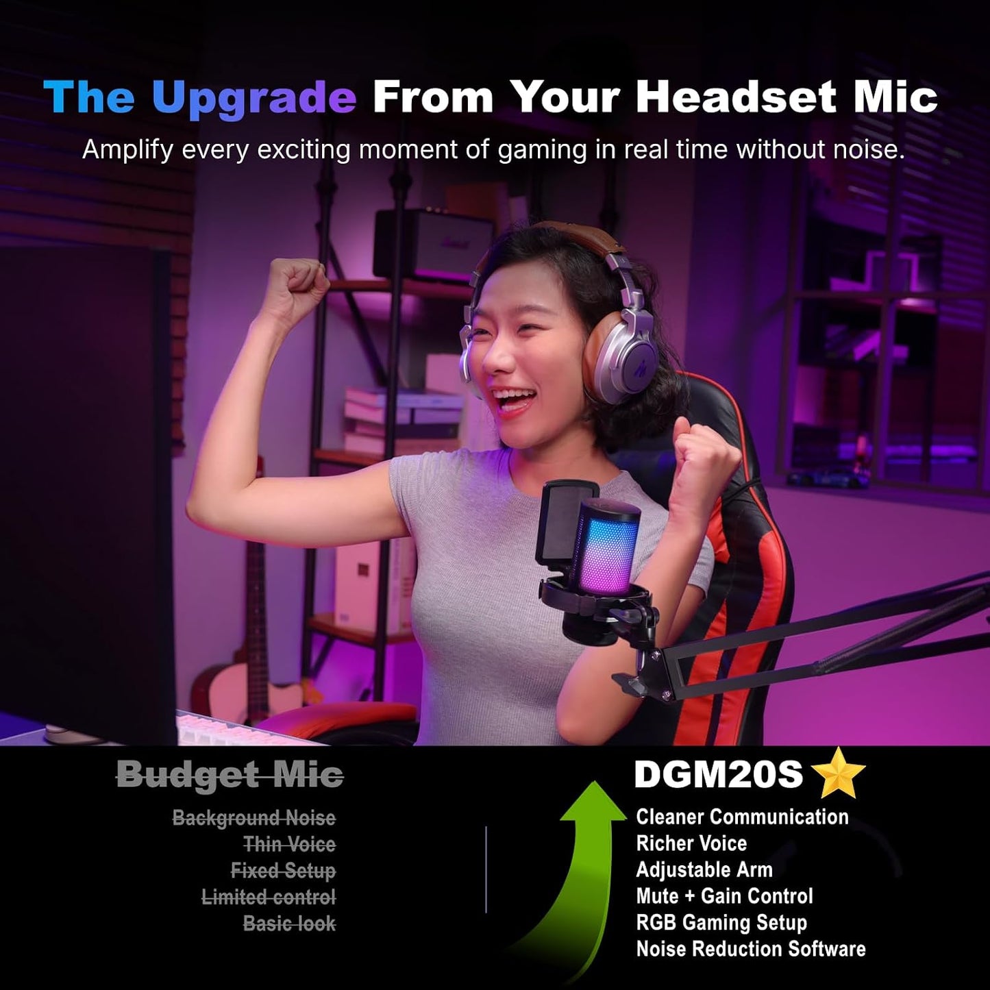 MAONO DGM20 USB Gaming Microphone for PC with Clear Voice & RGB Lighting | Noise Reduction, Tap-to-Mute, Gain Control and Plug & Play for Discord, Streaming, Podcasting, Chat and PS5/PS4 Gaming