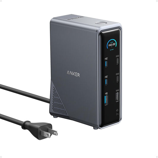 Anker Prime Docking Station, 14-in-1 Laptop Docking Station Dual Monitor | Dual 4K HDMI, 160W Max Output, 10Gbps Data Transfer, Smart Interface, Audio and Ethernet Ports for Dell, HP, Lenovo and More