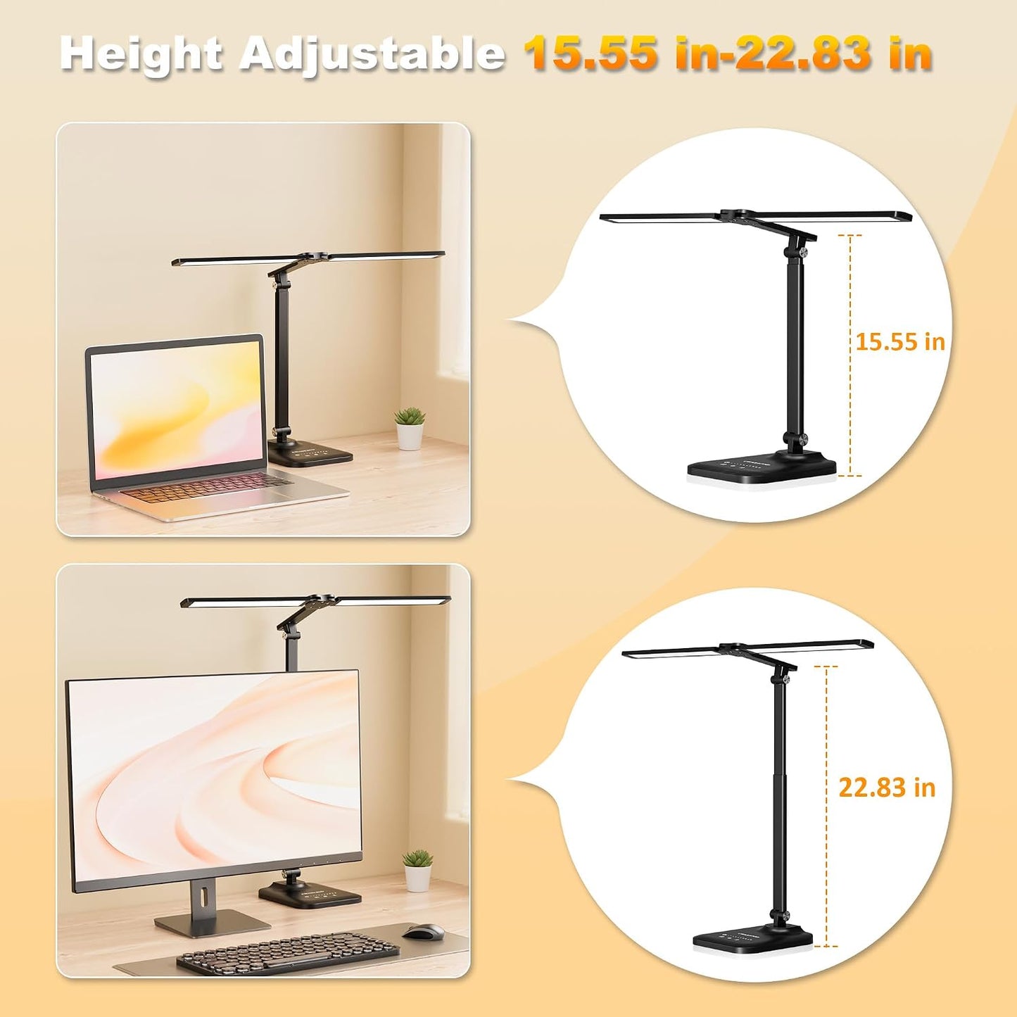 CHARYJOD LED Desk Lamp for Office Home, Height Adjustable Architect Desk Light with USB Adapter, Stepless Dimming Desk Lamp Light for Reading, Study, Workbench