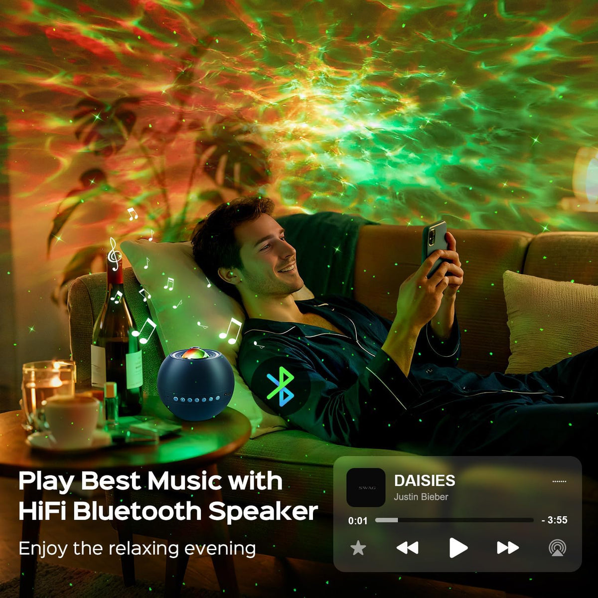 One Fire 360 Game Lights Galaxy Projector Gaming Accessories Gaming Room Decor Green Star Bluetooth Speaker+15 White Noise Man Cave Accessories Cool Gifts for Men Birthday Gift Cool Stuff for Teen Boy