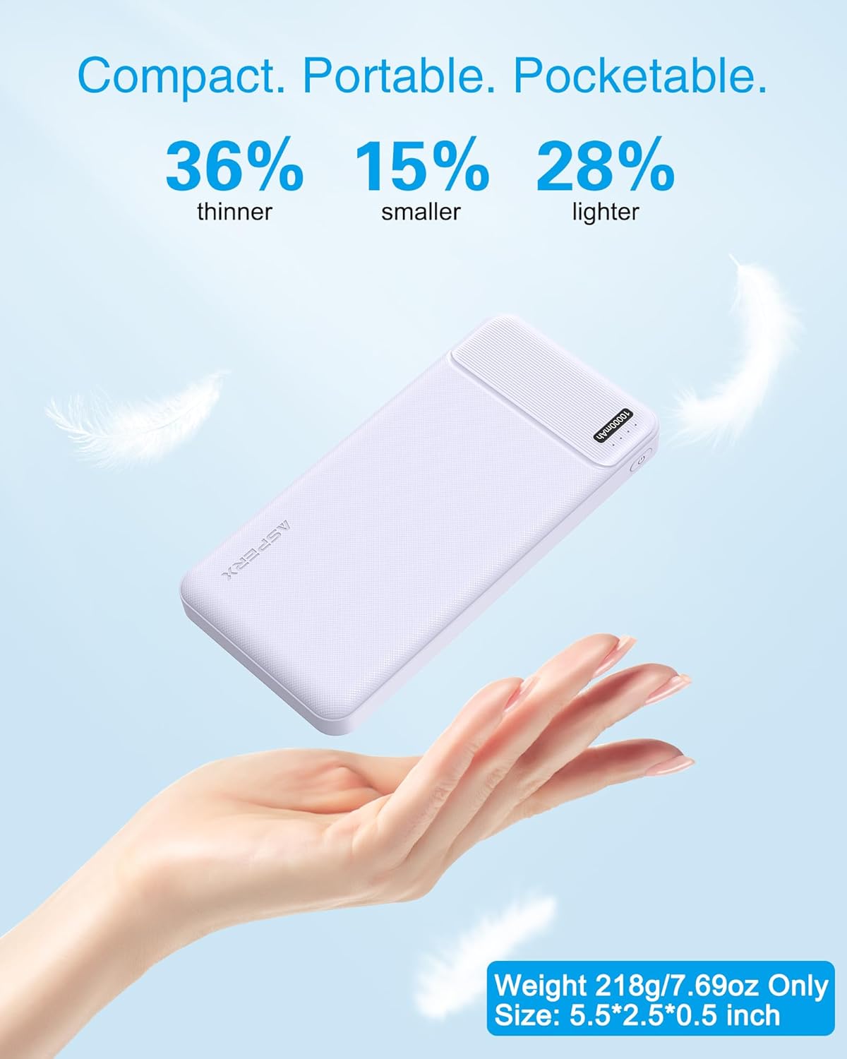 AsperX 2 Pack 10000mAh Portable Charger Dual USB Power Bank Battery Pack | Slim Portable Phone Charger , External Battery Pack for iPhone, Samsung, Google LG and Heated Vest