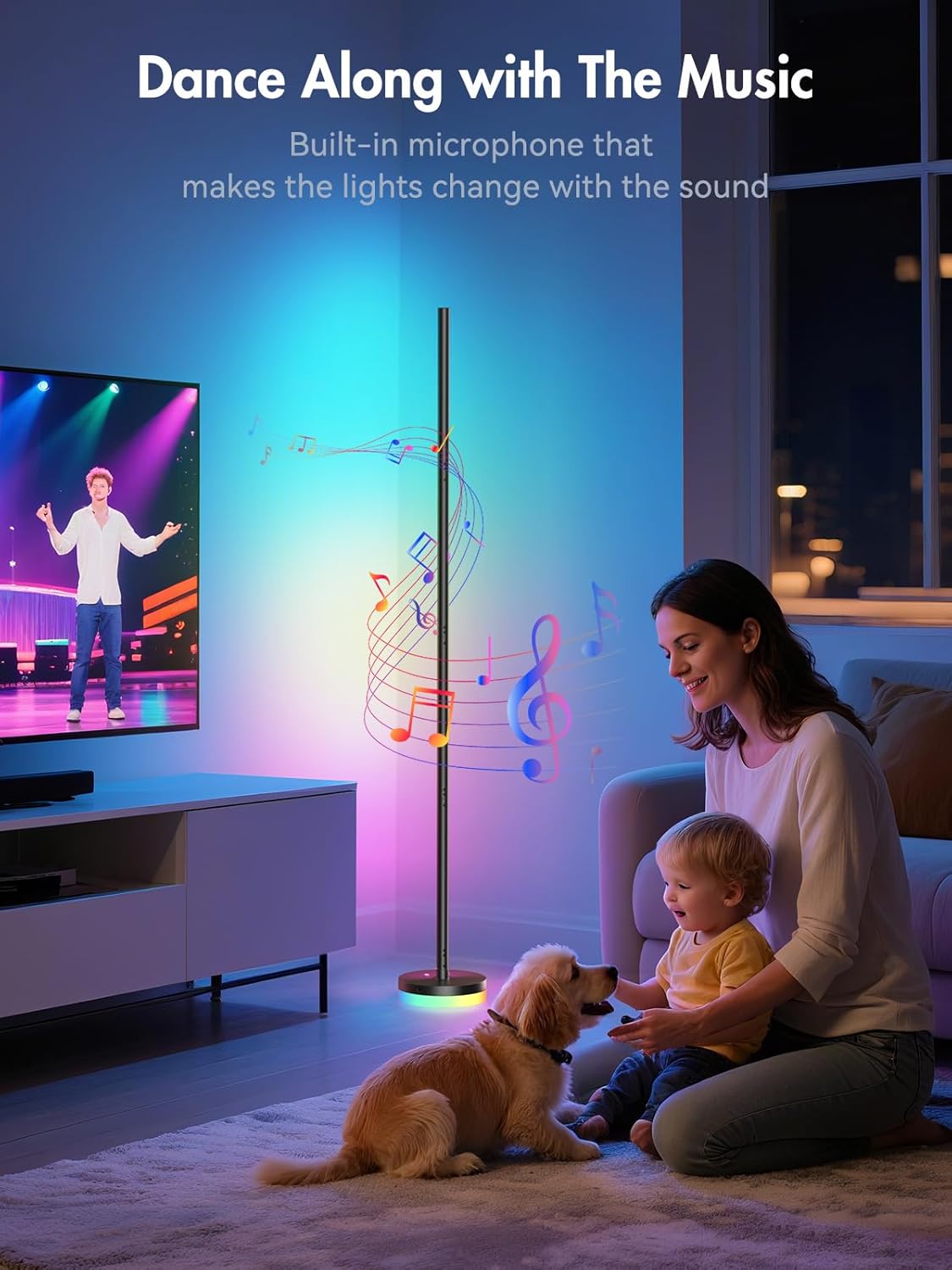 OIYN Corner Floor Lamp 2 Pack,RGBICW LED Corner Lamp with 1300lm Smart Modern Floor Lamp,App & Remote Control,Music Sync,Color Changing Standing Lamp for Bedroom Living Room and Gaming Rooms