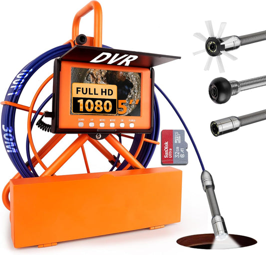 Sewer Camera 100FT/30M Pipe Inspection Borescope Endoscope Camera with Light 6 LEDs 5" IPS Screen 17MM Plumbing Snake 5000 Mah Battery,1080P High-Definition Industrial Sewer Camera