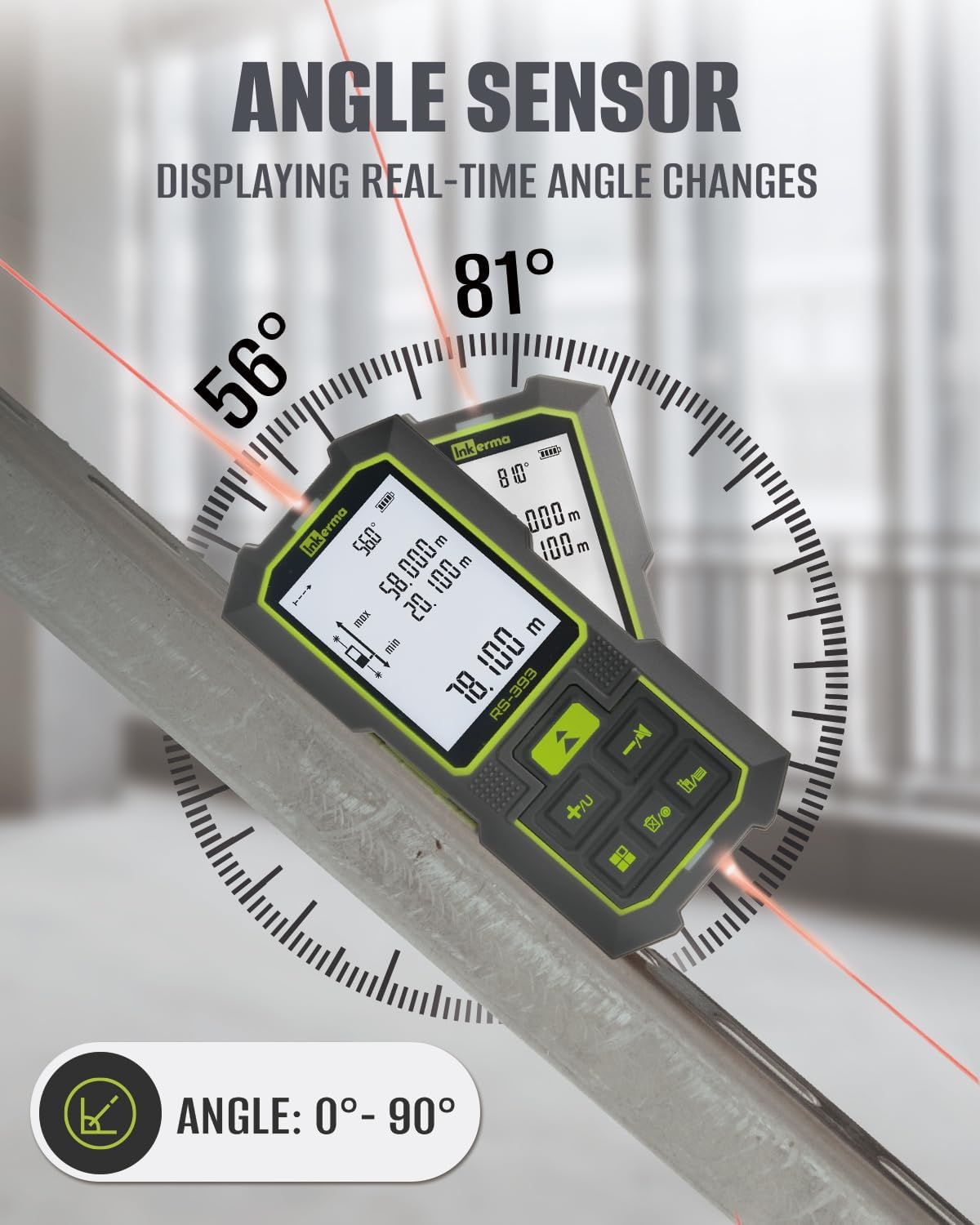 Dual Laser Measurement Tool, 393Ft/120M Bilateral Laser Distance Meter, Rechargeable Laser Measure with Ft/in/M Multiple Units, Angle Sensor, Pythagorean Mode, Area and Volume