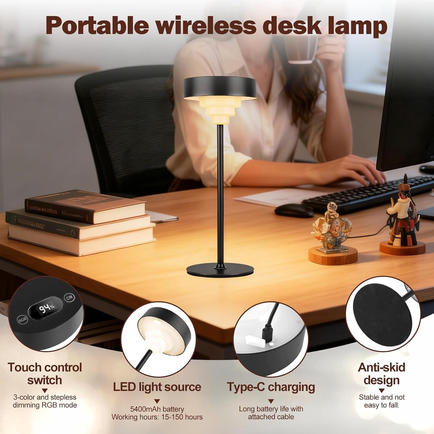 Embar Puzzle lamp with Portable RGB stepless dimming,5400mAh Battery Operated Lamps, Battery Level Display, LED Memory Function, Suitable for Restaurant, Bedroom, Cafe, and Home