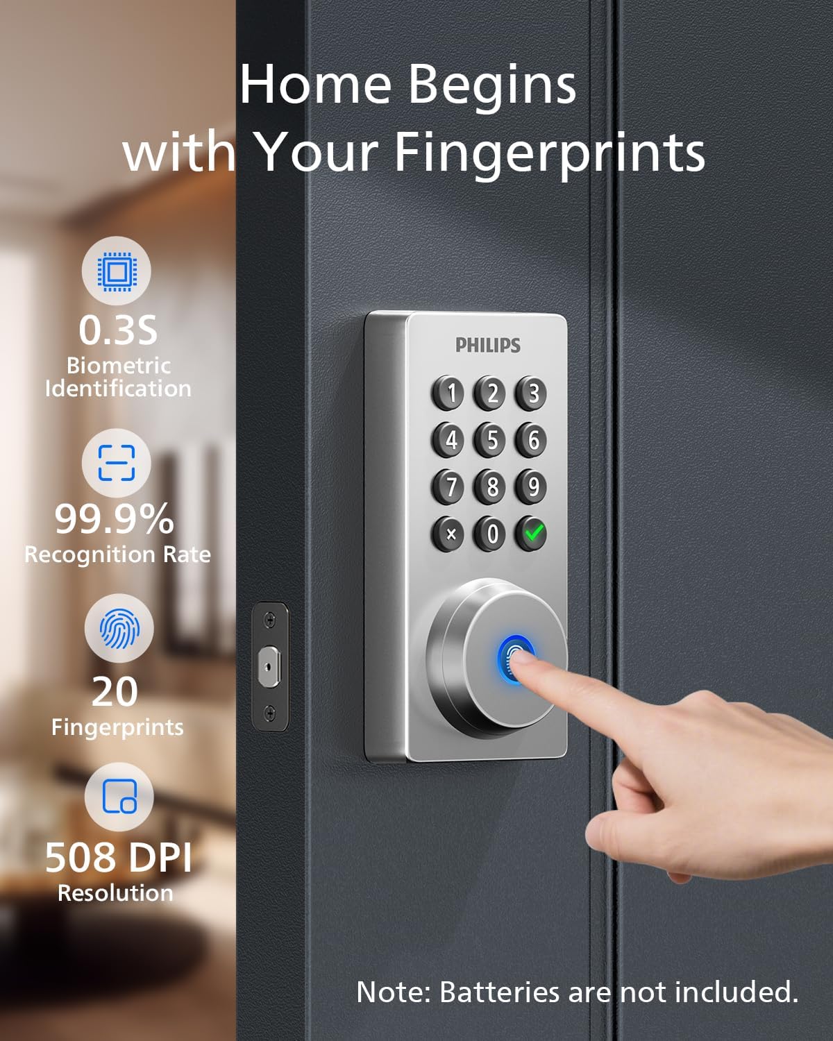 Philips Wi-Fi Door Lock, WiFi Smart Lock Keyless Entry Deadbolt for Front Door, Remote Control, Built-in WiFi, APP Fingerprint Passcode Unlock, Auto Locking | Remote Control, Built-in WiFi, APP Fingerprint Voice Unlock, Auto Locking