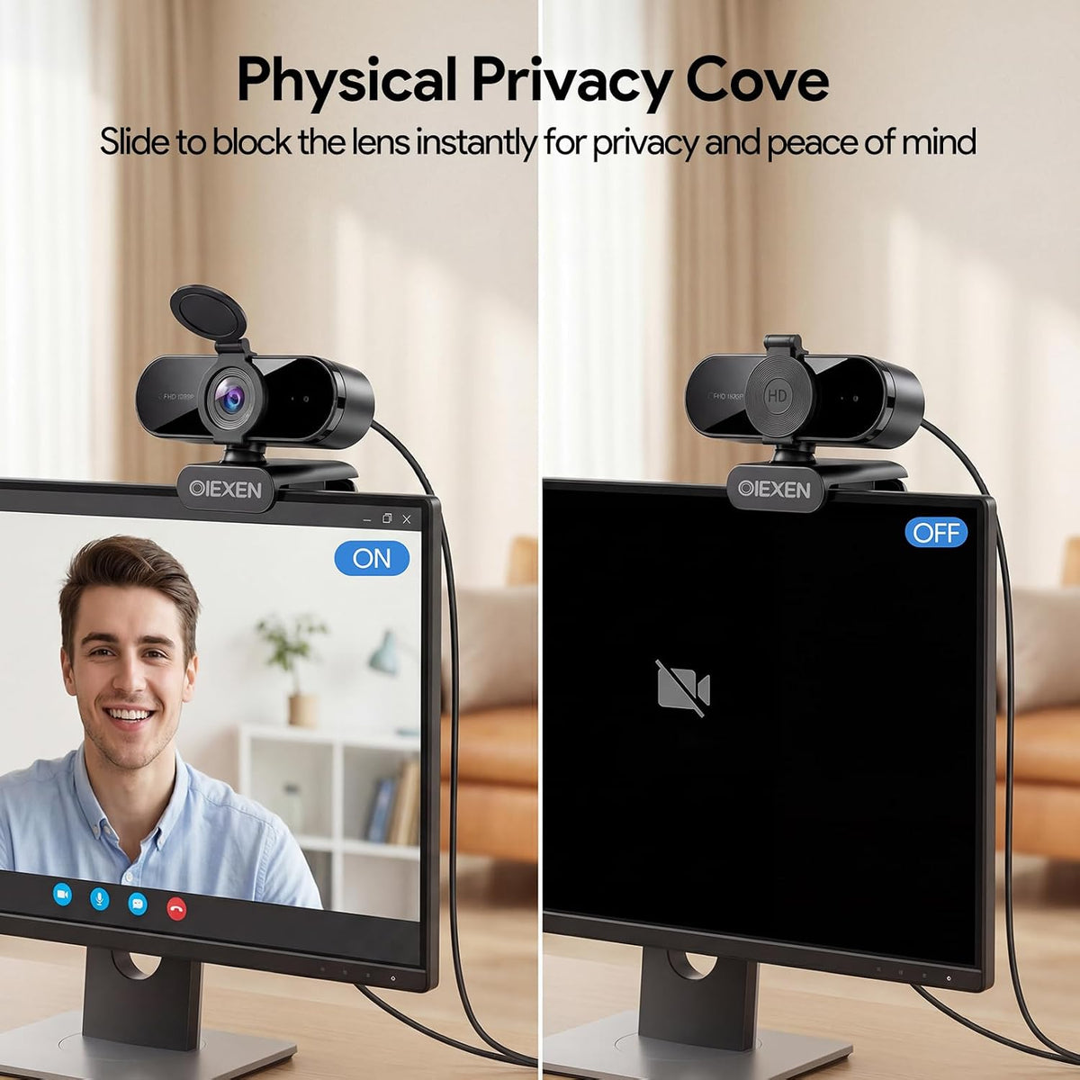 1080P Webcam with Microphone Noise Reduction Auto Exposure | 90°FOV Wide Angle Privacy Cover,USB-A to C Adapter,Plug & Play Streaming Camera for PC/Mac/Switch 2,Zoom/Teams/Skype/Meetings
