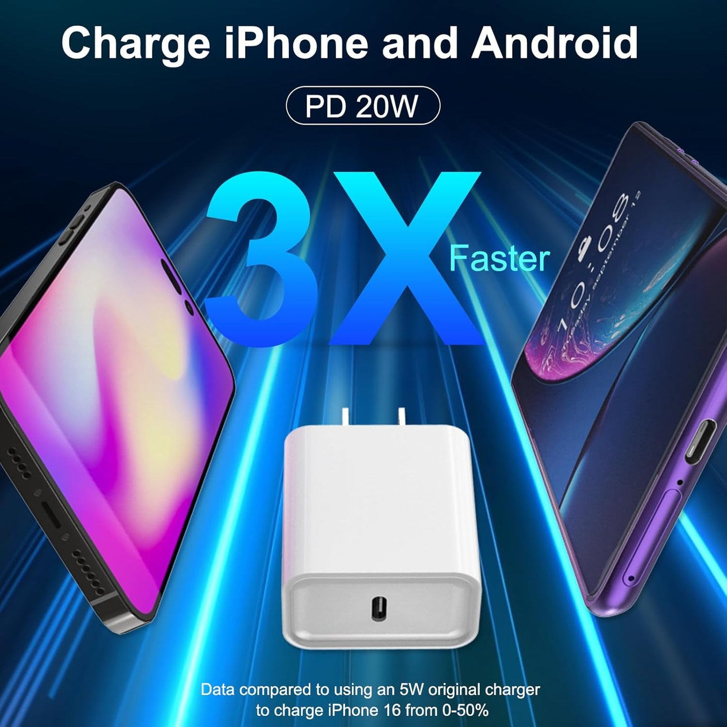 iPhone 17 16 15 Charger Fast Charging USB C Charger Type C Chargers Block | Extra Long 10FT Cable with 3Pack PD 20W USB C Charger Blocks for iPhone 17/17 Pro/17 Pro Max/16/16 Pro/16 Pro Max/15