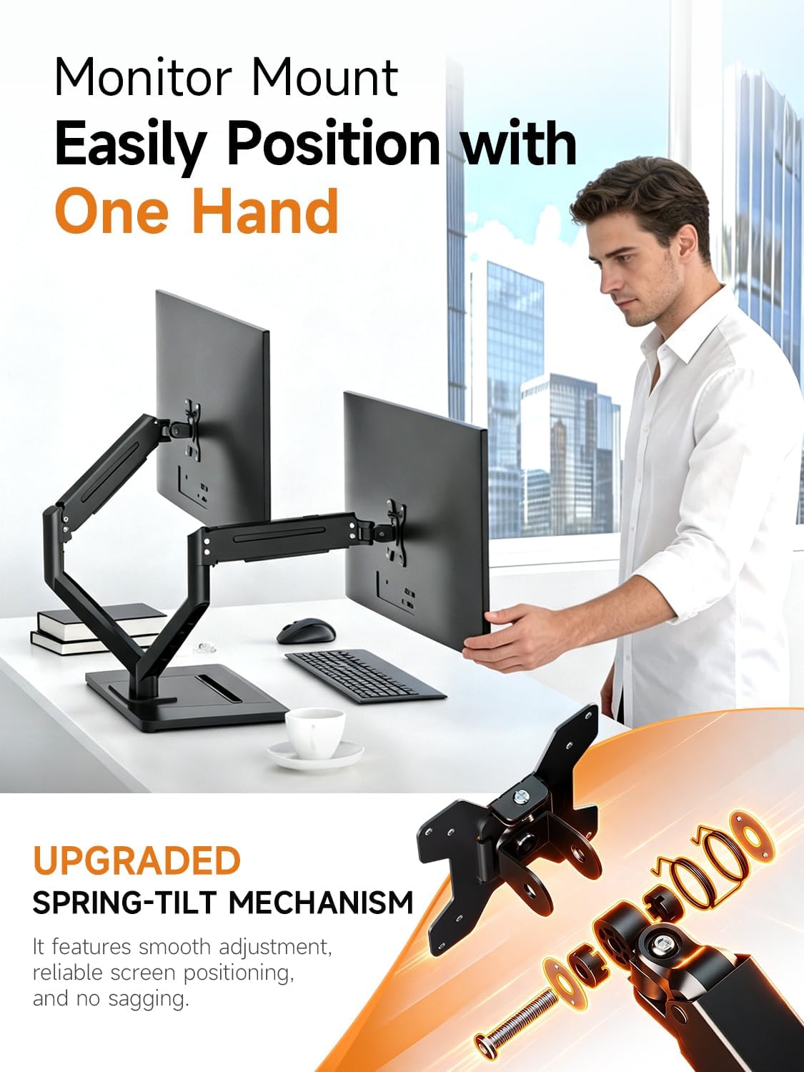 Bracwiser Dual Monitor Stand Free Standing Desk Mount, Premium Dual Monitor Arm Fits Two Screens up to 40 inch 26.45 lbs Fully Adjustable Arms with Heavy-Duty Wooden Base, Max VESA 100x100mm (MLXSPC)