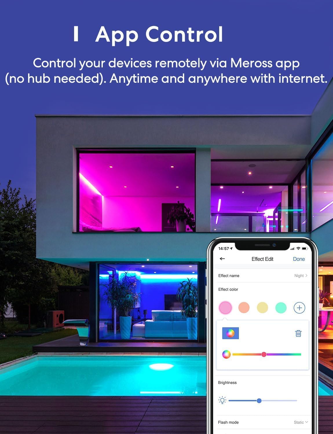 Meross Smart LED Strip Lights, 16.4ft WiFi Strip Work with Apple HomeKit, Alexa, Google Home, and SmartThings, 16 Million Colors with App Control and RGB LED Lights for Bedroom, Living Room, Kitchen