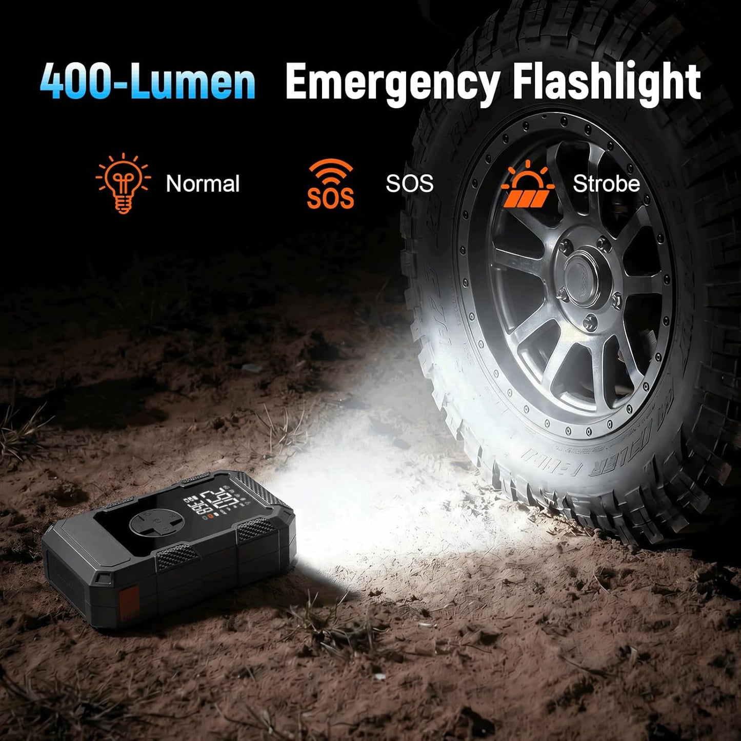 4000A Car Jumper Starter Portable with Air Compressor, 12V Battery Jump Starter with Tire Pump 150PSI for 10L Gas Diesel Engines, Battery Jumper Box Pack Combo with LED Light, Car Accessories Gift