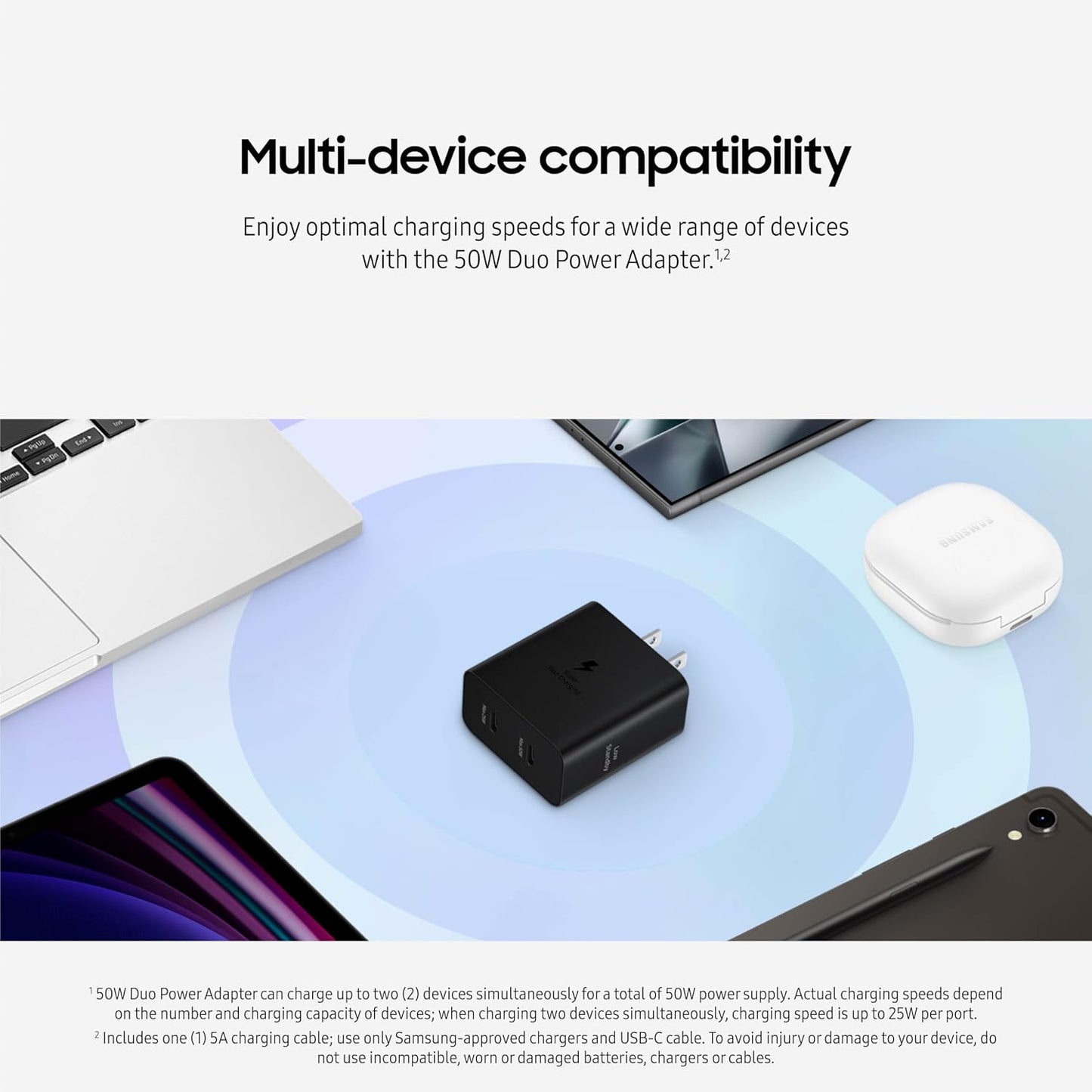 Samsung 50W Duo Power Adapter Wall Charger, 2 Ports, Cable Included, Black | Super Fast Charging 2.0 for Galaxy Phones, Tablets, USB Type C Devices, Low Standby Power Consumption, EP-T5020XBEGUS