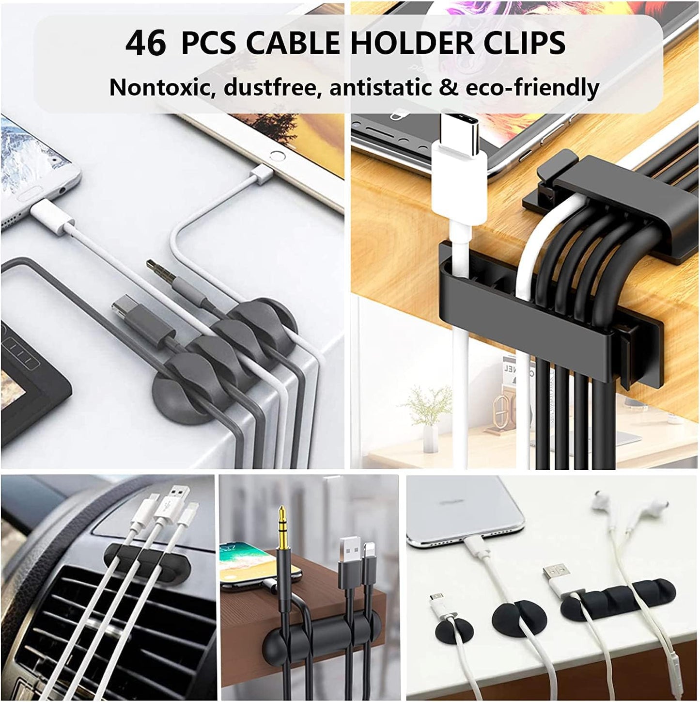 N NOROCME 192 PCS Cable Management Kit 4 Wire Organizer Sleeve | 11 Cable Holder,35Cord Clips 10+2 Roll Cable Organizer Straps,100 Fastening Cable Ties,for Computer TV Under Desk