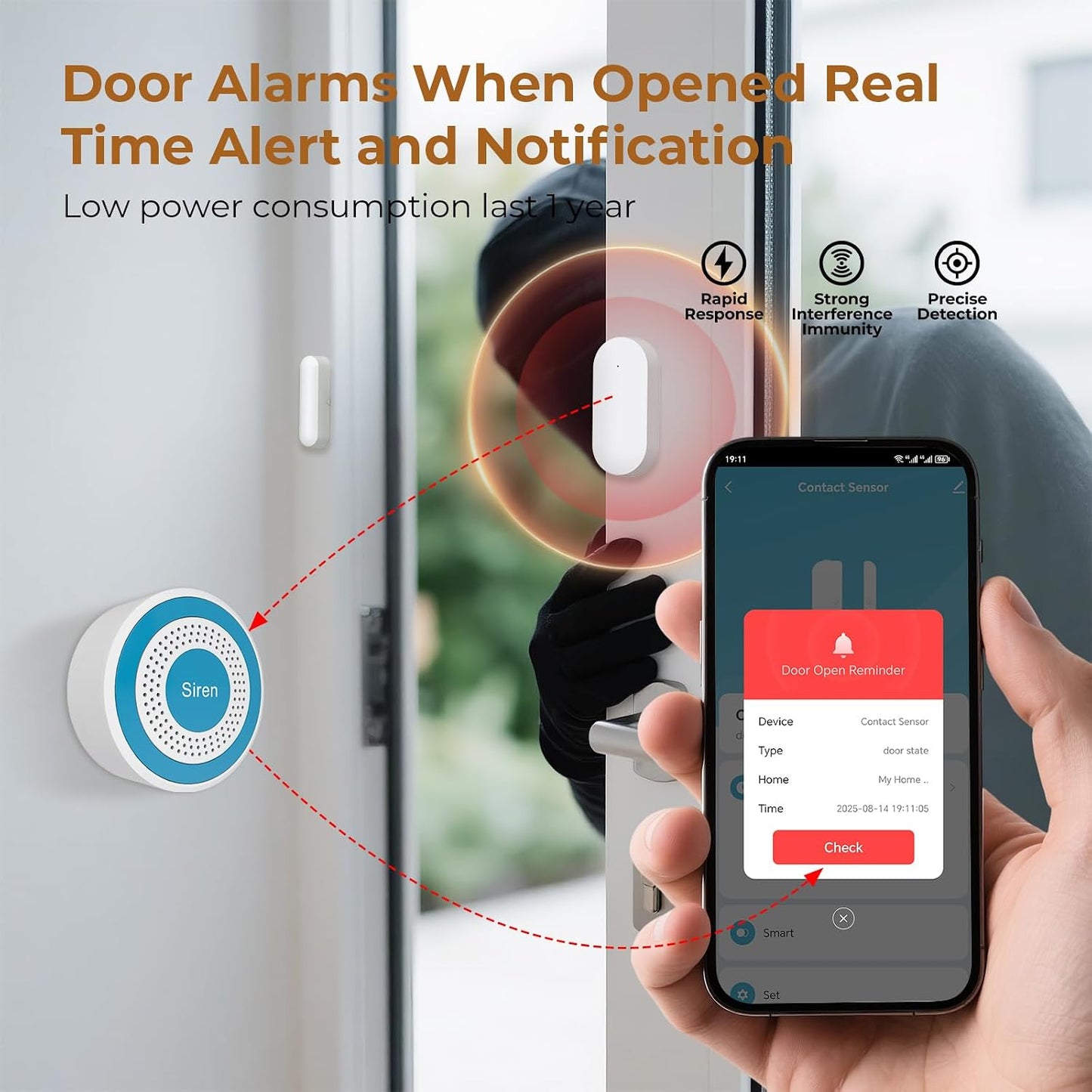Wireless Door Window Sensor Alarm for Kids Safety, Door Sensors Replacements,Alarm Host/Siren Required（Wireless 433MHz Connection (4 Pack)