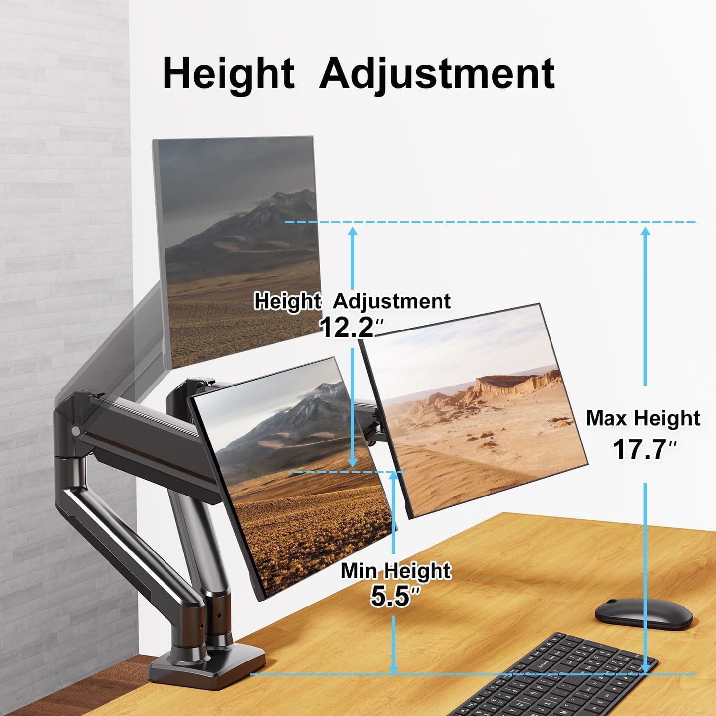 Dual Monitor Mount Fits 13-32" Computer Screen, Dual Monitor Arm | Hold 4.4-19.8lbs Each, Full Motion Monitor Desk Mounts for 2 Monitors, Gas Spring Monitor Stand, VESA Mount