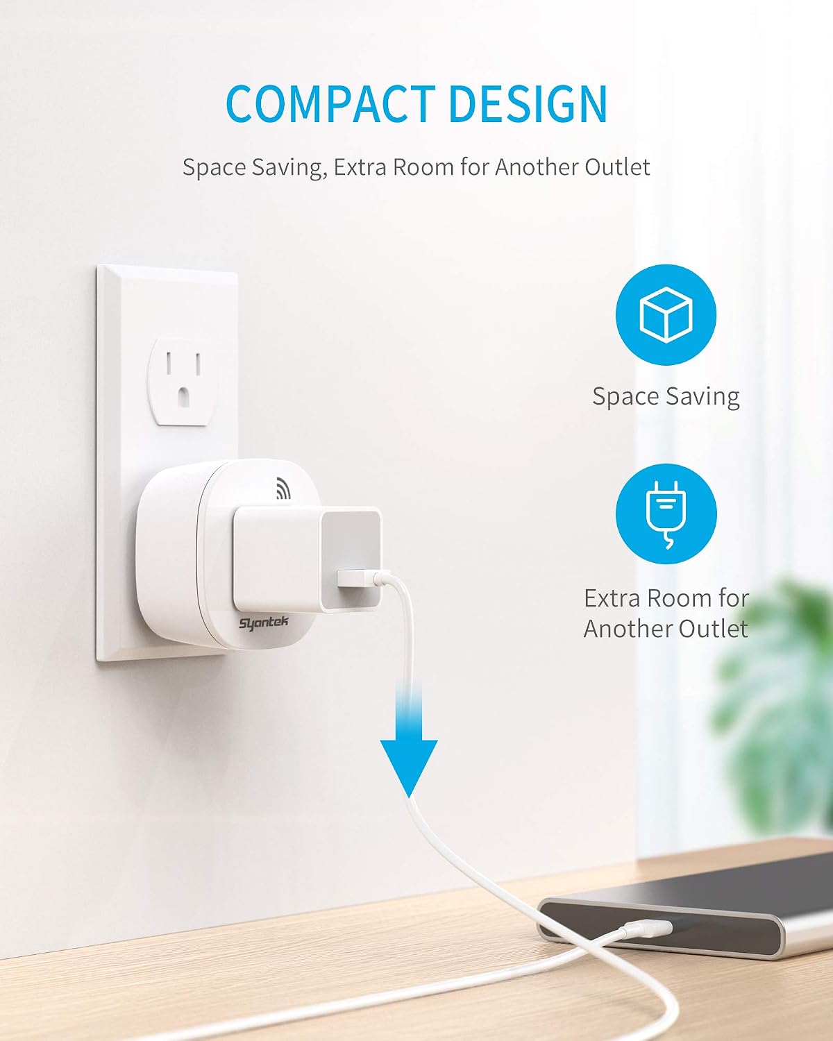 Syantek Remote Control Outlet Wireless Light Switch for Household Appliances, Expandable Remote Light Switch Kit, Up to 100 ft Range, FCC Certified, ETL Listed, White (3 Outlets + 1 Remotes)