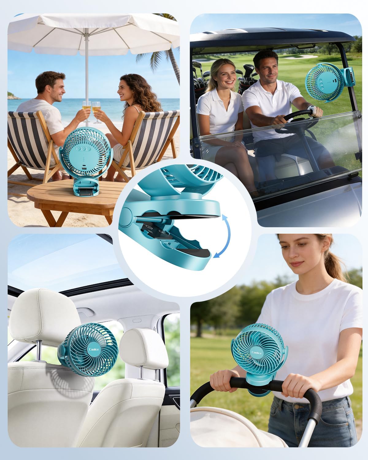 Camping Fan with Remote Control - 12000mAh Rechargeable Battery Powered Fan, Camping Fans for Tents with LED light & Hanging Hook, Rechargeable Battery Operated Ceiling Fans for Tent RV Bed, Blue