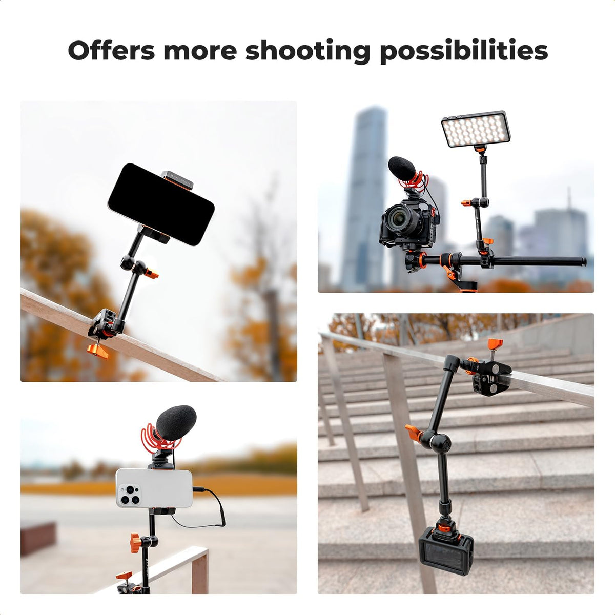 K&F CONCEPT 11" Magic Arm Clamp with Clamp ARRI 1/4" & 3/8" Thread Screw | 360° Ball Heads Arm with Clamp Mount for Monitor, LED Light, Webcam, Action Camera, MS33