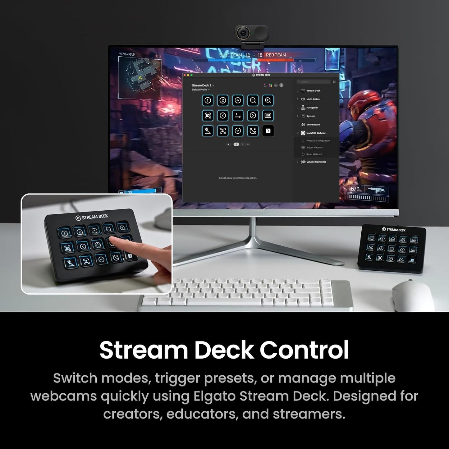 Insta360 Link 2C Pro – 4K Webcam for PC/Mac, 1/1.3” Sensor, Low-Light, Auto Framing, HDR, Directional Noise-Canceling Mics, Supports Stream Deck, Zoom, Teams, Twitch for Streaming or Meetings